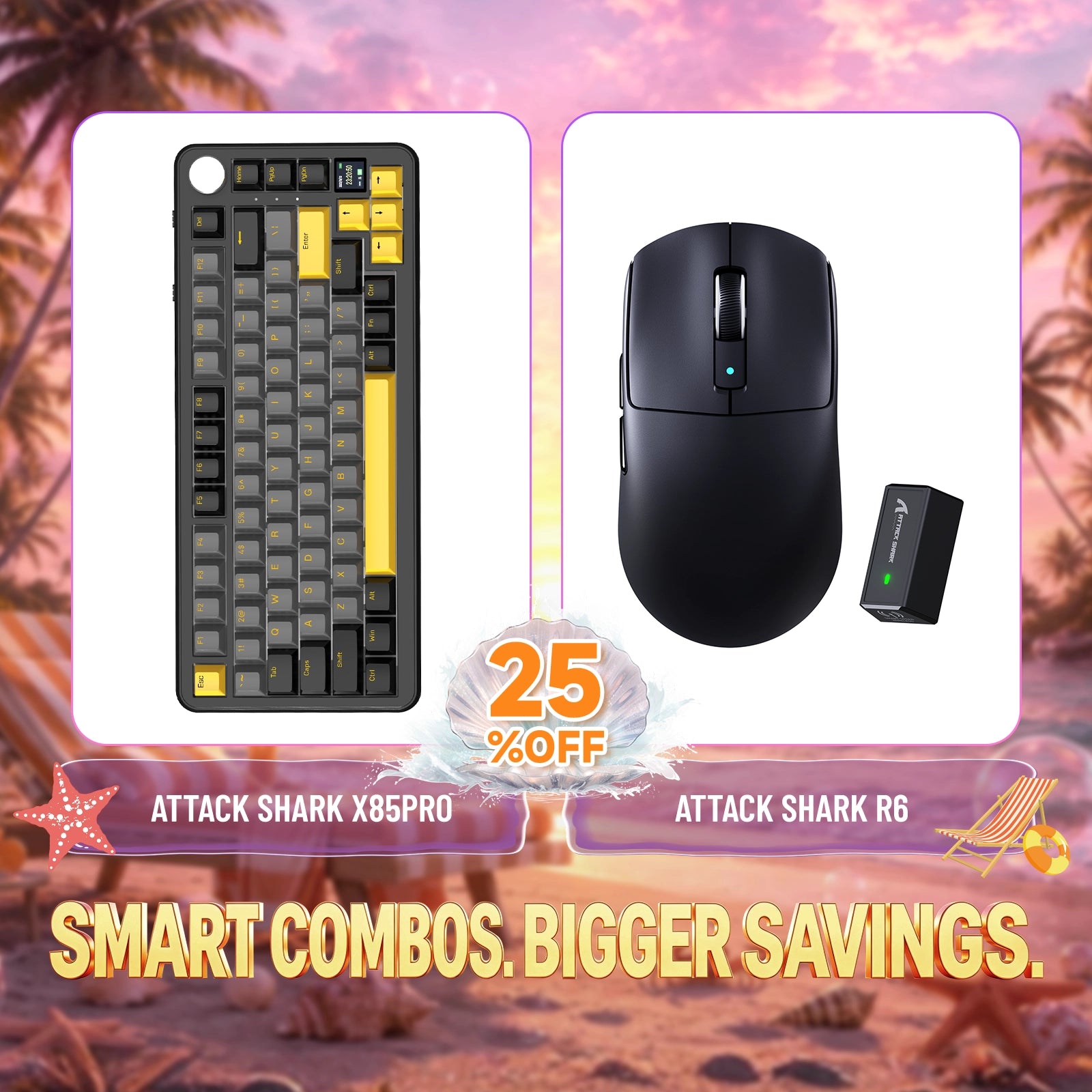 ATTACK SHARK X85PRO Tri-mode Mechaniczna klawiatura z uszczelką + zestaw bezprzewodowej myszy do gier R6