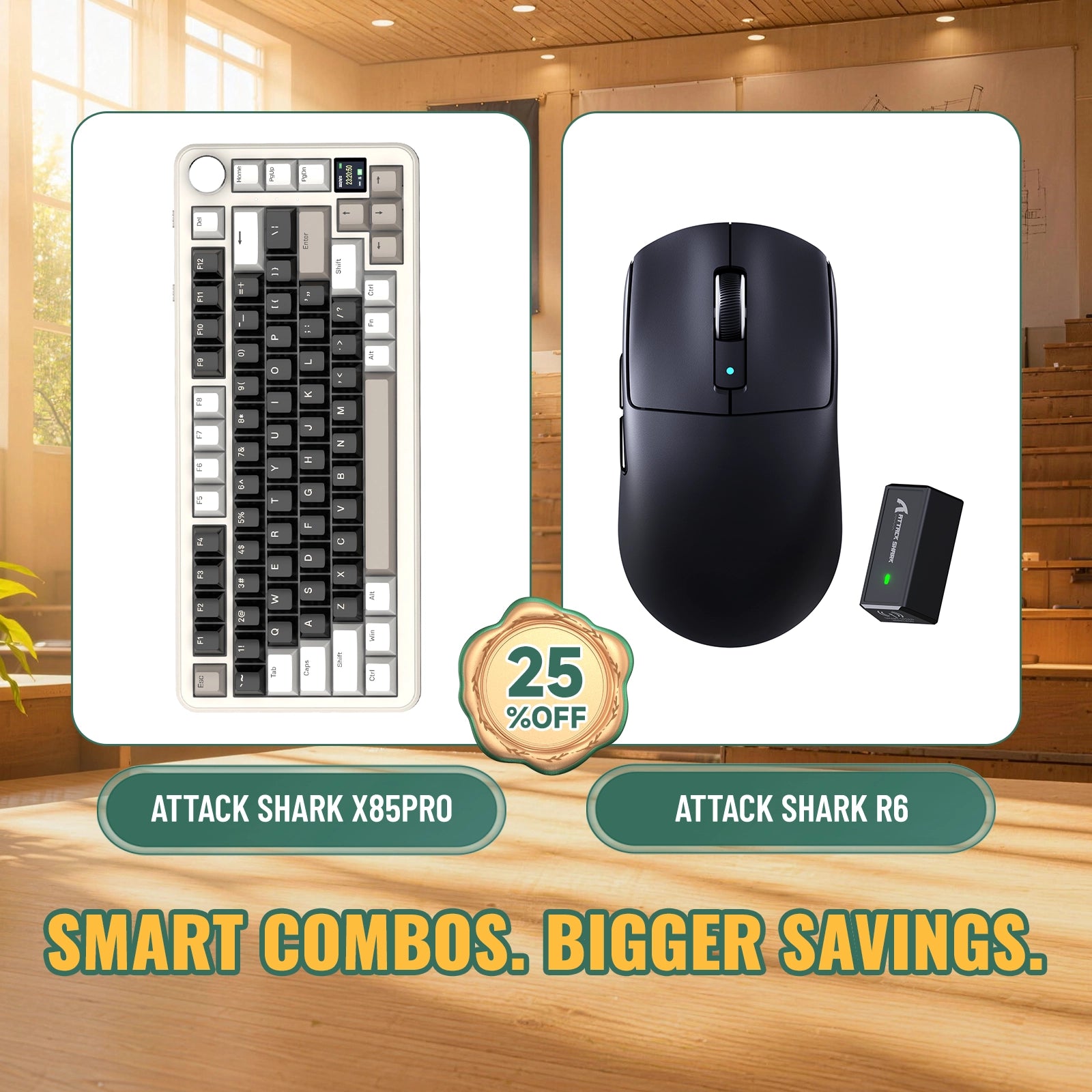 Paquete ATTACK SHARK X85PRO teclado mecánico tri-modo con junta + ratón para juegos inalámbrico R6