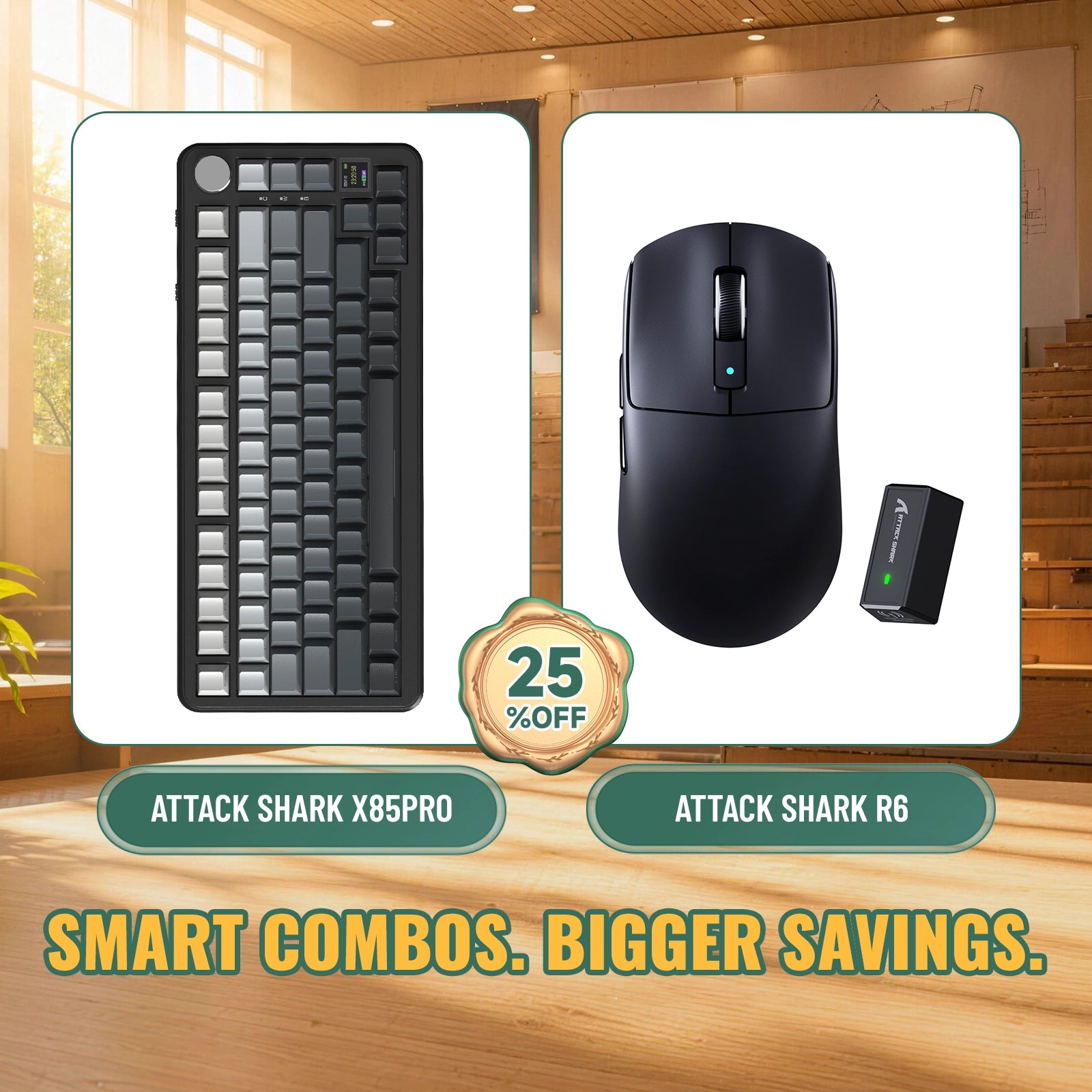 Paquete ATTACK SHARK X85PRO teclado mecánico tri-modo con junta + ratón para juegos inalámbrico R6