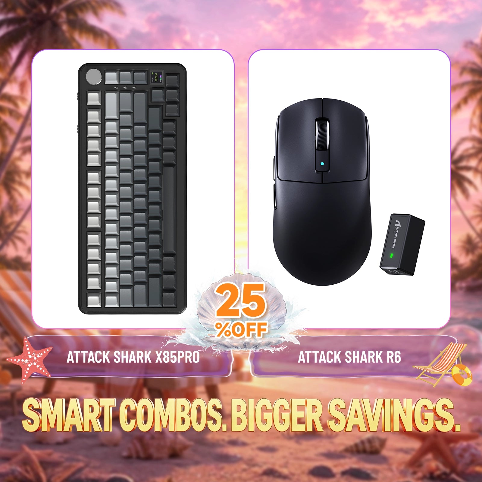 ATTACK SHARK X85PRO Tri-mode Mechaniczna klawiatura z uszczelką + zestaw bezprzewodowej myszy do gier R6