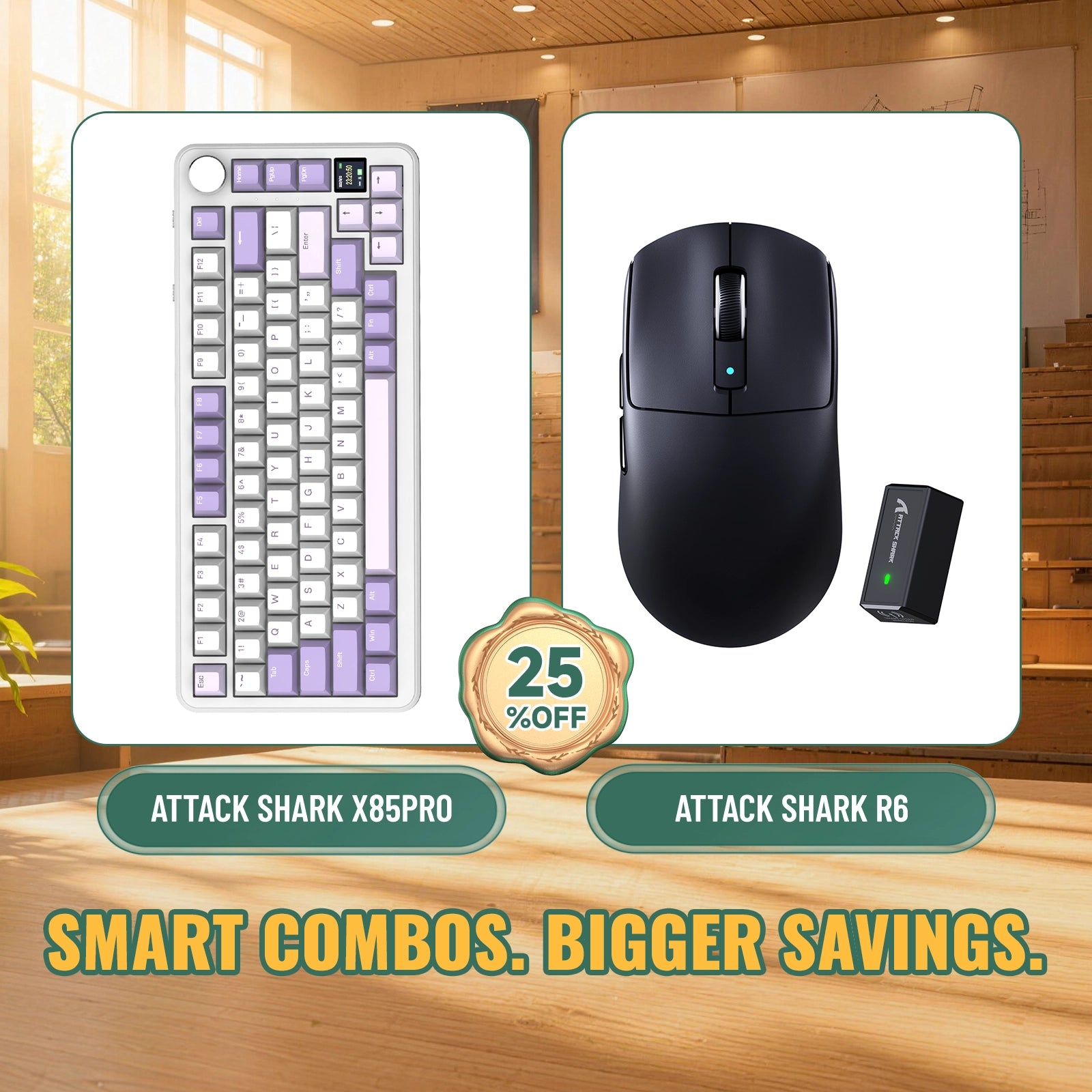 Paquete ATTACK SHARK X85PRO teclado mecánico tri-modo con junta + ratón para juegos inalámbrico R6