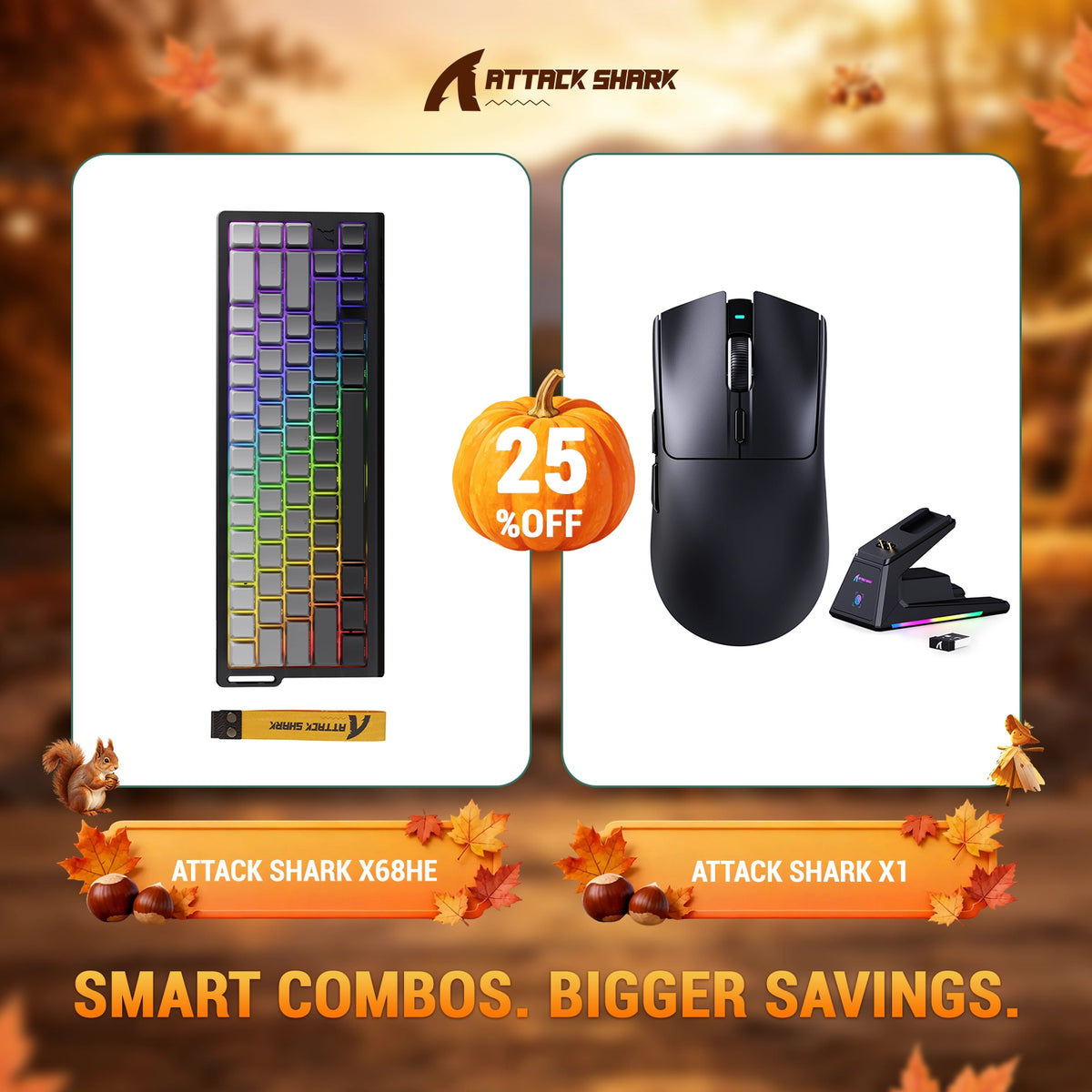 Pack clavier à déclenchement rapide ATTACK SHARK X68HE + souris gaming sans fil X1