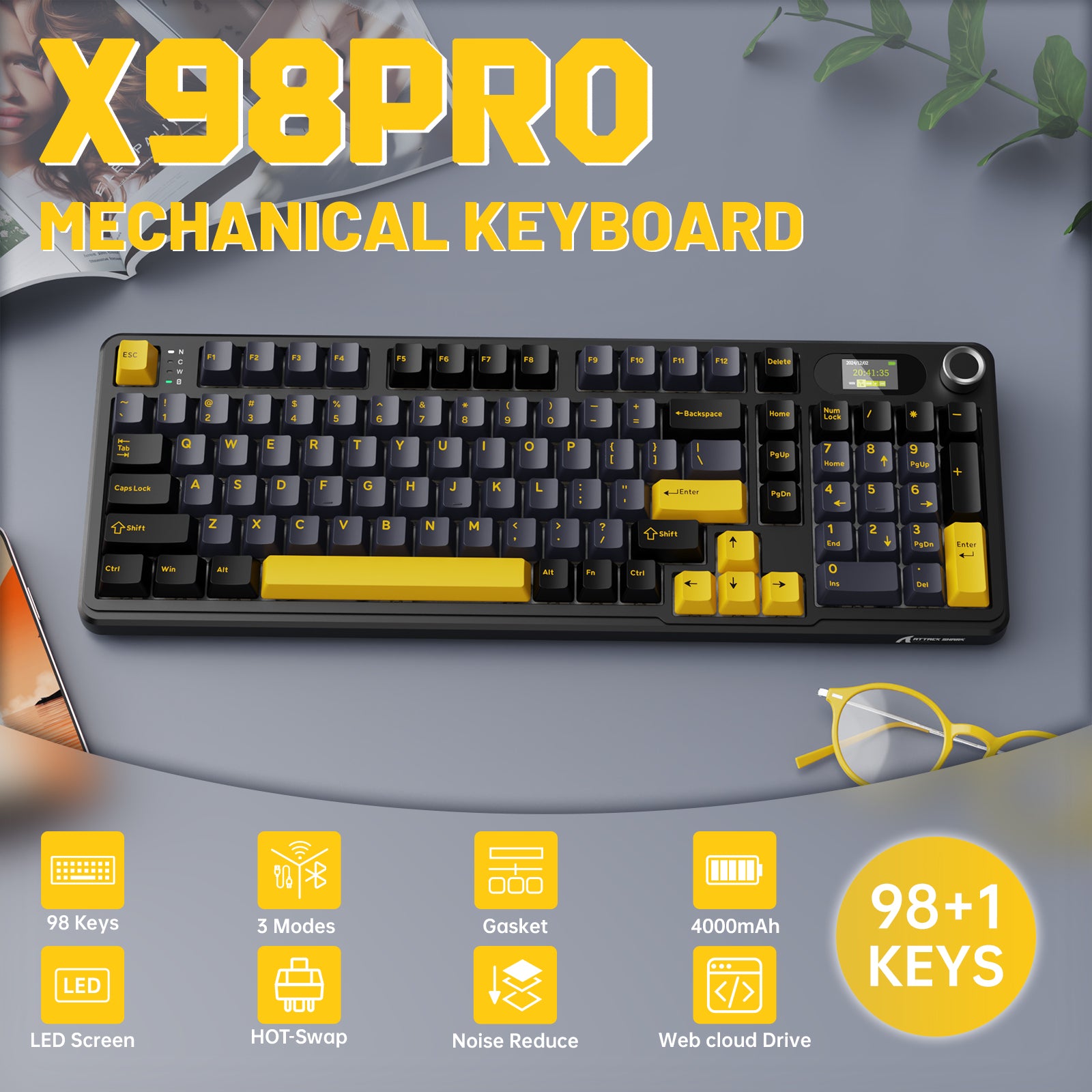 ATTACK SHARK X98PRO Kabellose Gaming-Tastatur