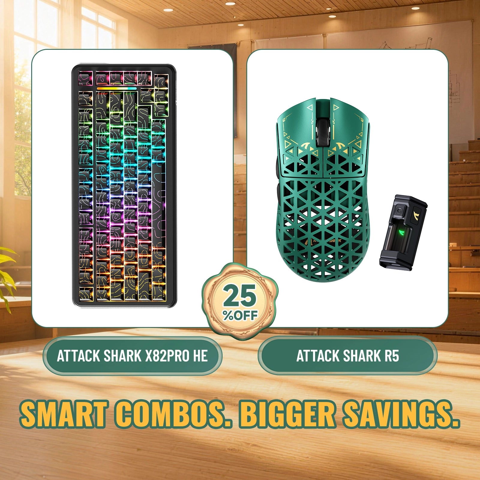 Paquete ATTACK SHARK X82PRO HE teclado Rapid Trigger + ratón para juegos inalámbrico de fibra de carbono R5