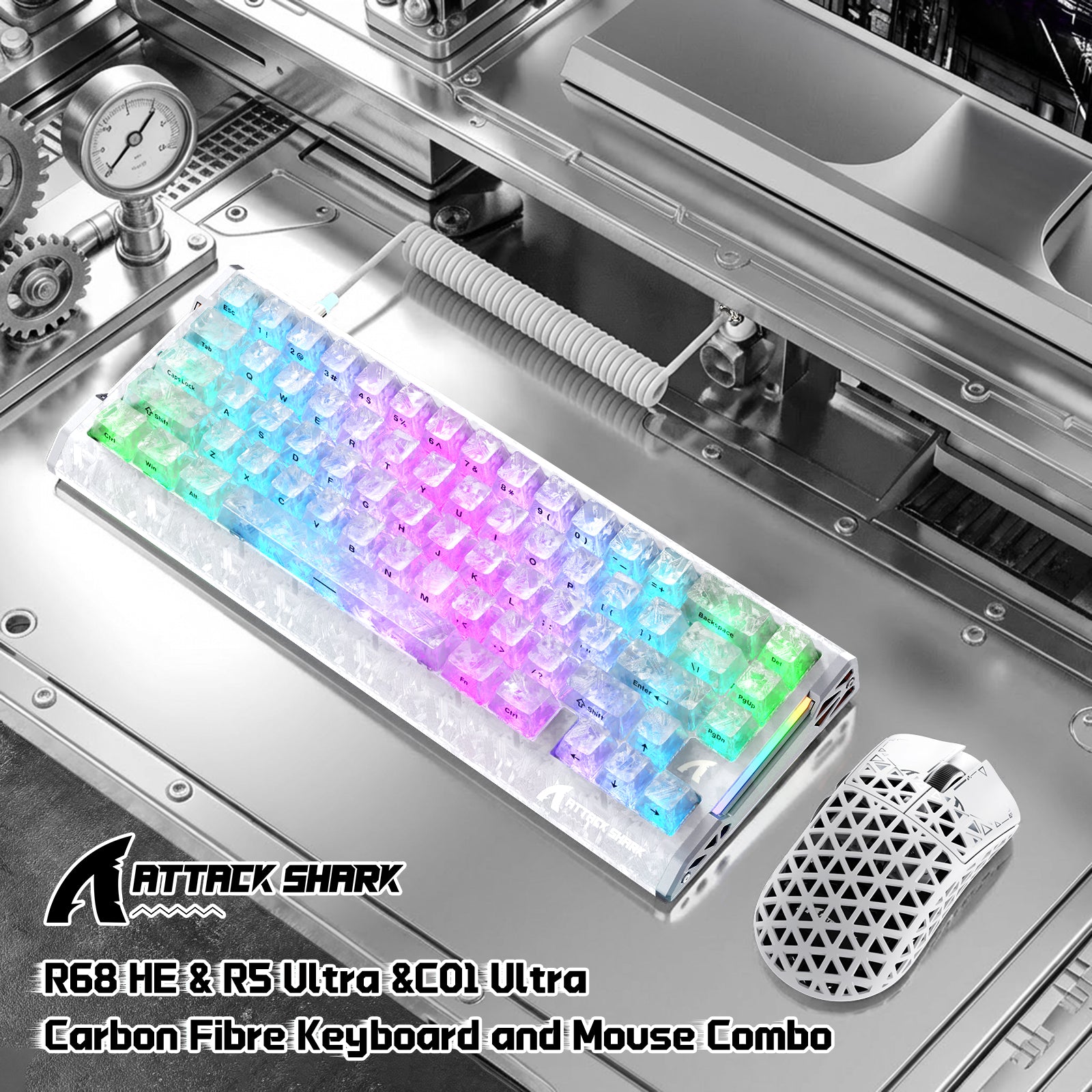 ATTACK SHARK R68 HE & R5 ULTRA カーボンファイバーゲーミングバンドル（C01ULTRAコイルケーブル付き）