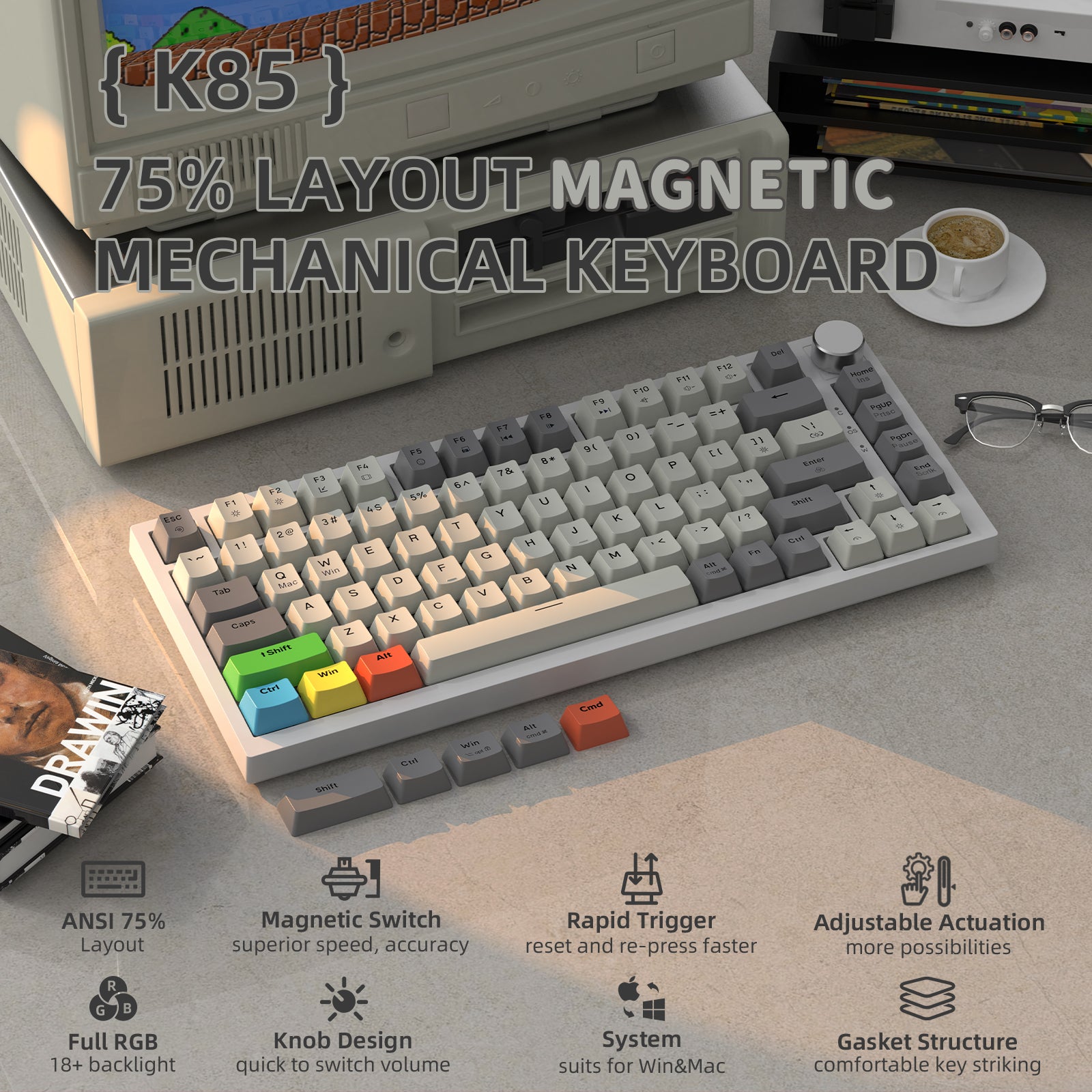 K85 75% layout mechanical keyboard with magnetic switches and RGB backlight.