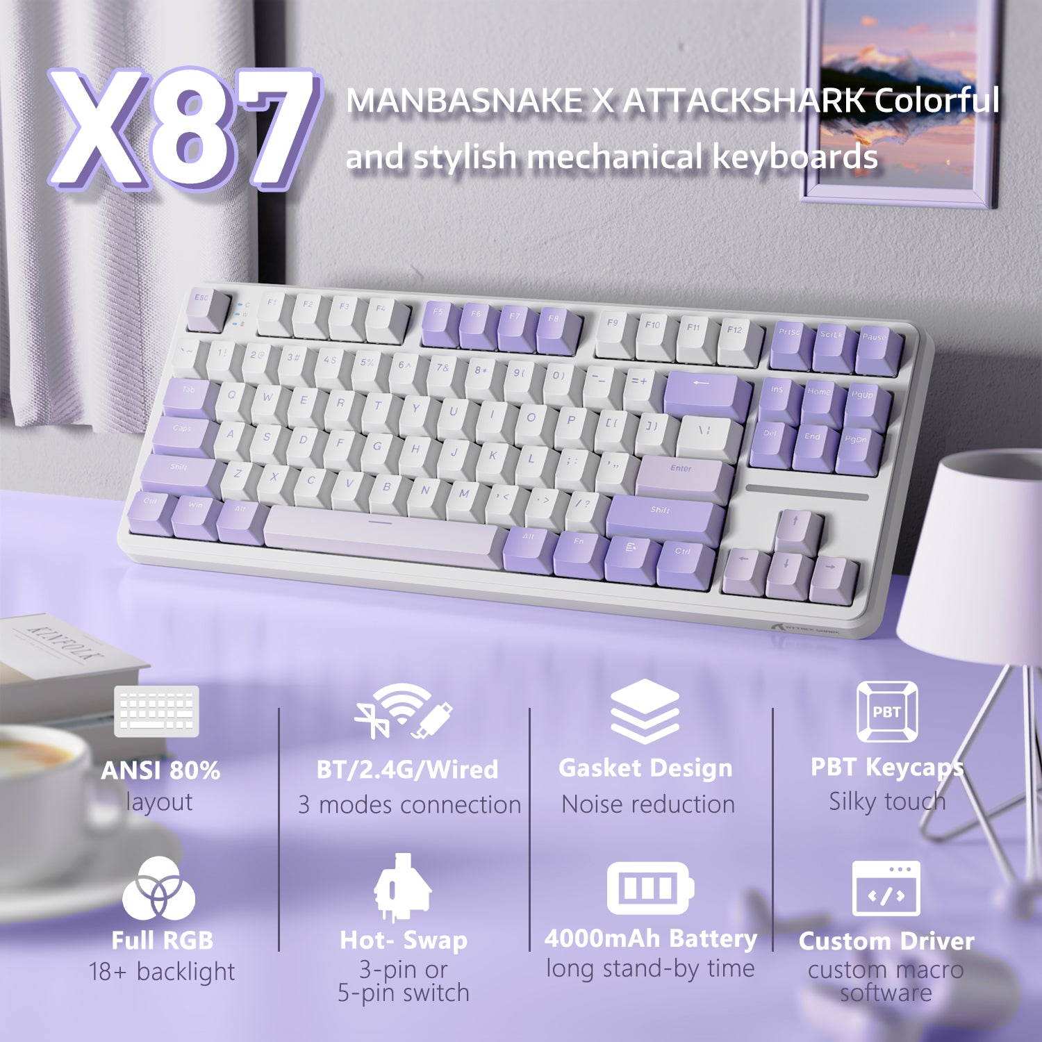 ATTACK SHARK X87 Tri-mode Gasket Mechanical Keyboard (DEAL)