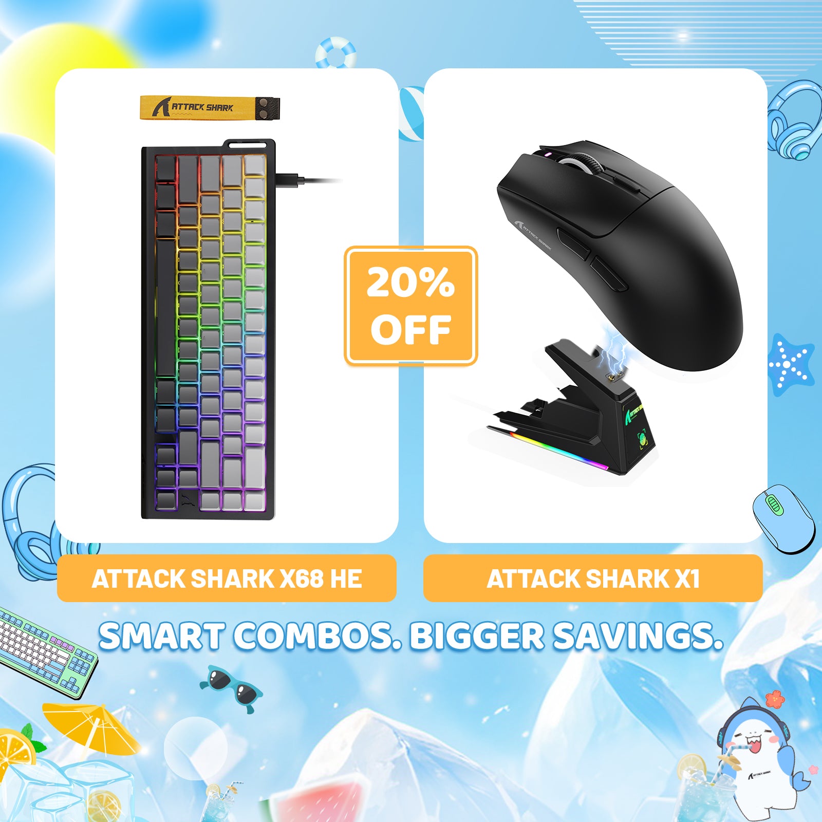 ATTACK SHARK X68HE Rapid Trigger Keyboard + X1 Wireless Gaming Mouse Bundle