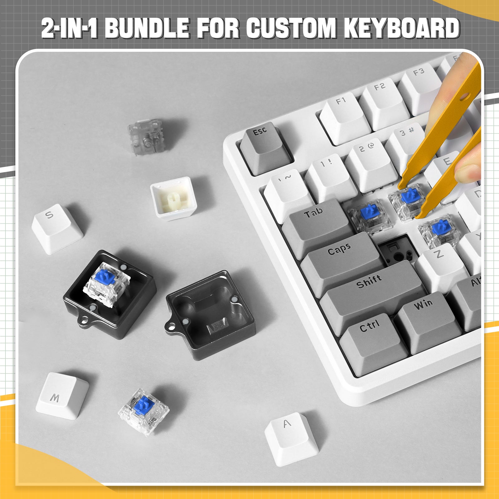 2-in-1 switch opener bundle with puller for custom mechanical keyboard.