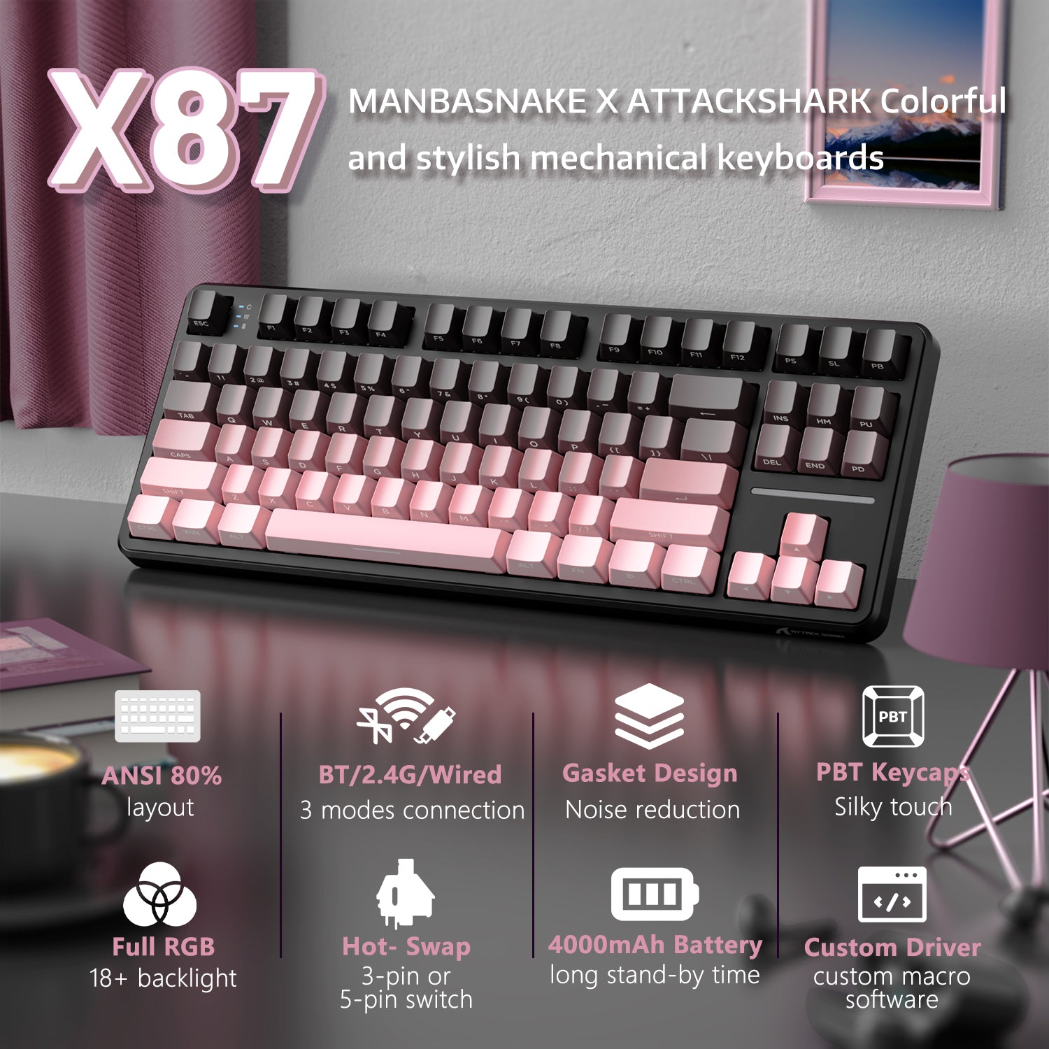 ATTACK SHARK X87 Tri-mode Gasket Mechanical Keyboard (DEAL)