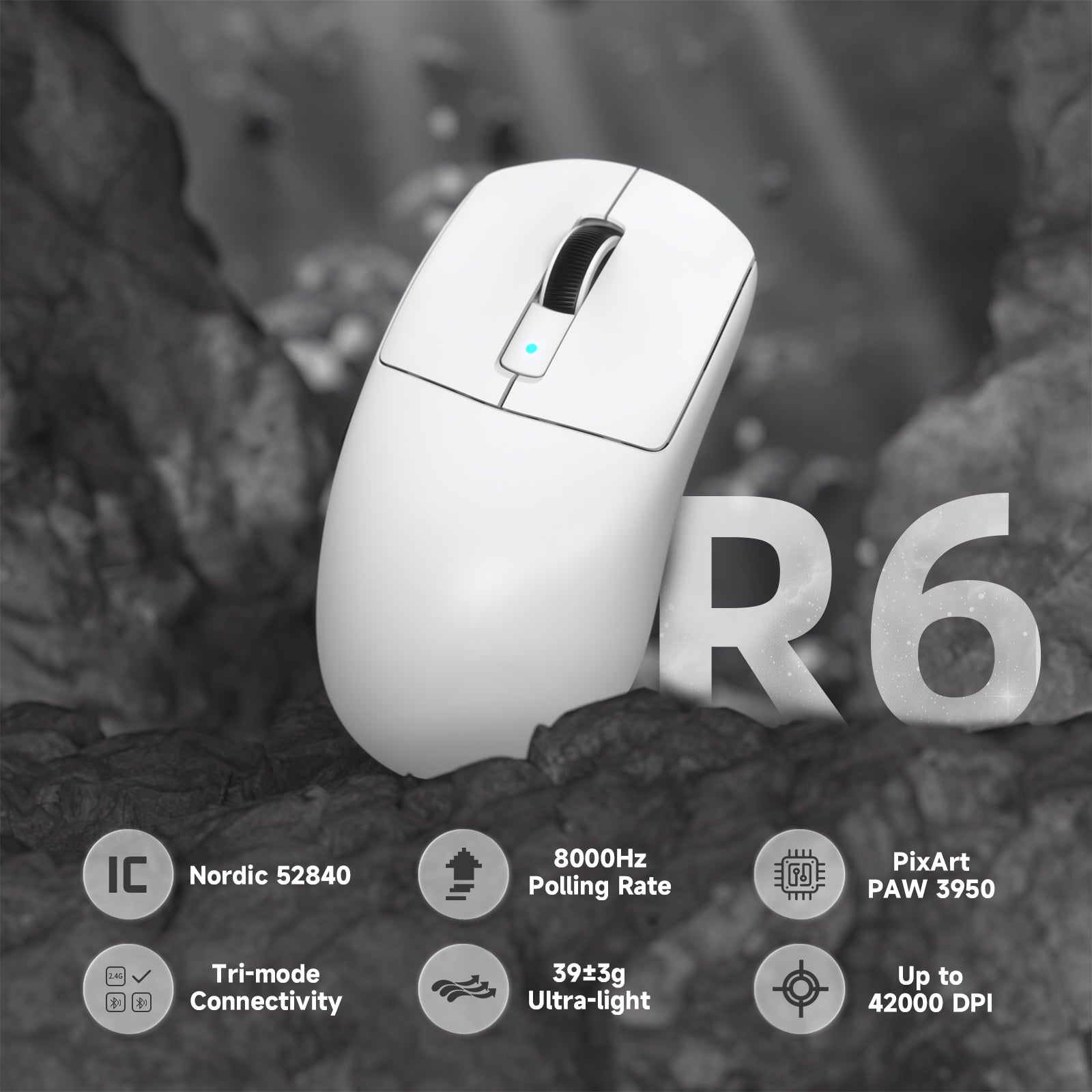 Attack Shark R6PRO Wireless Gaming Mouse with 8000Hz polling rate and PAW 3950 sensor.