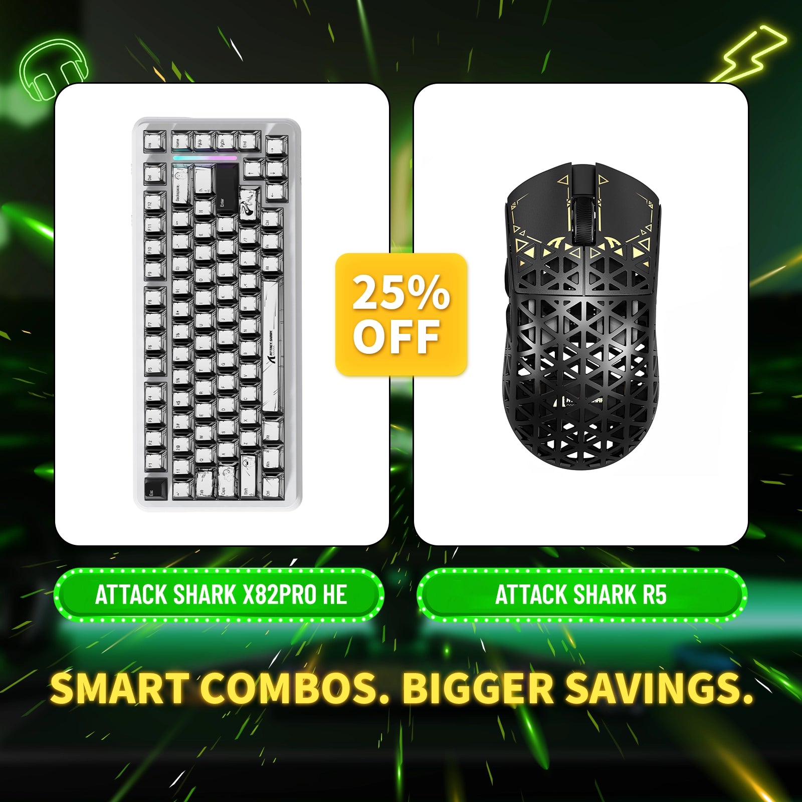 ATTACK SHARK X82PRO HE Rapid Trigger Keyboard + R5 Carbon Fiber Wireless Gaming Mouse Bundle