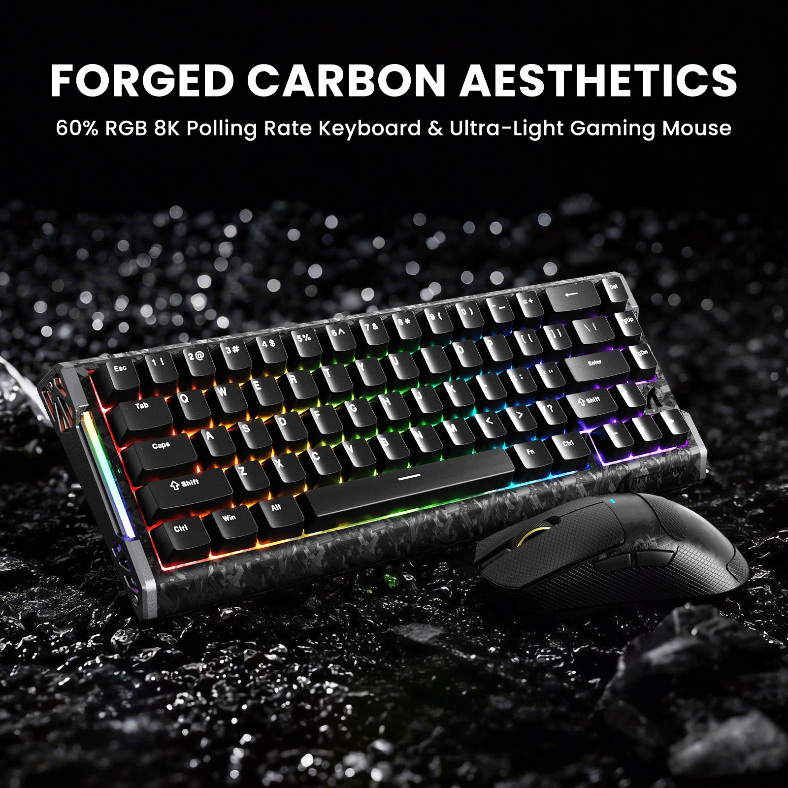 ATTACK SHARK R68 HE & X11 ULTRA gaming bundle: forged carbon fiber keyboard and mouse with RGB.