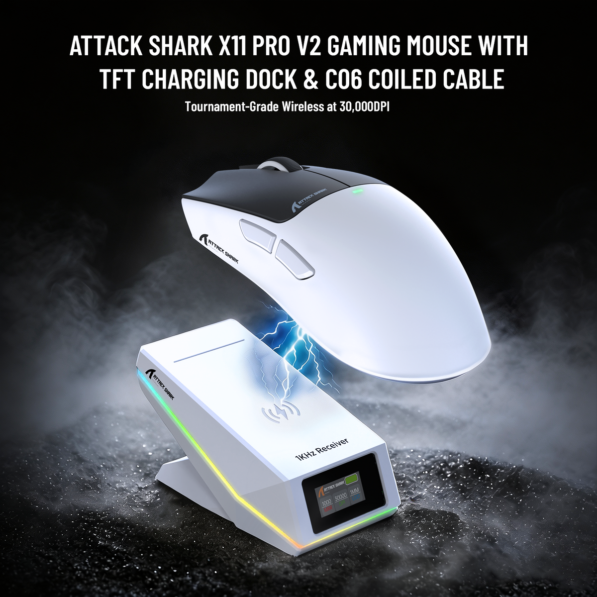 ATTACK SHARK X11 PRO V2 무선 게이밍 마우스 TFT 디스플레이 충전 도크와 C06 코일 케이블 포함