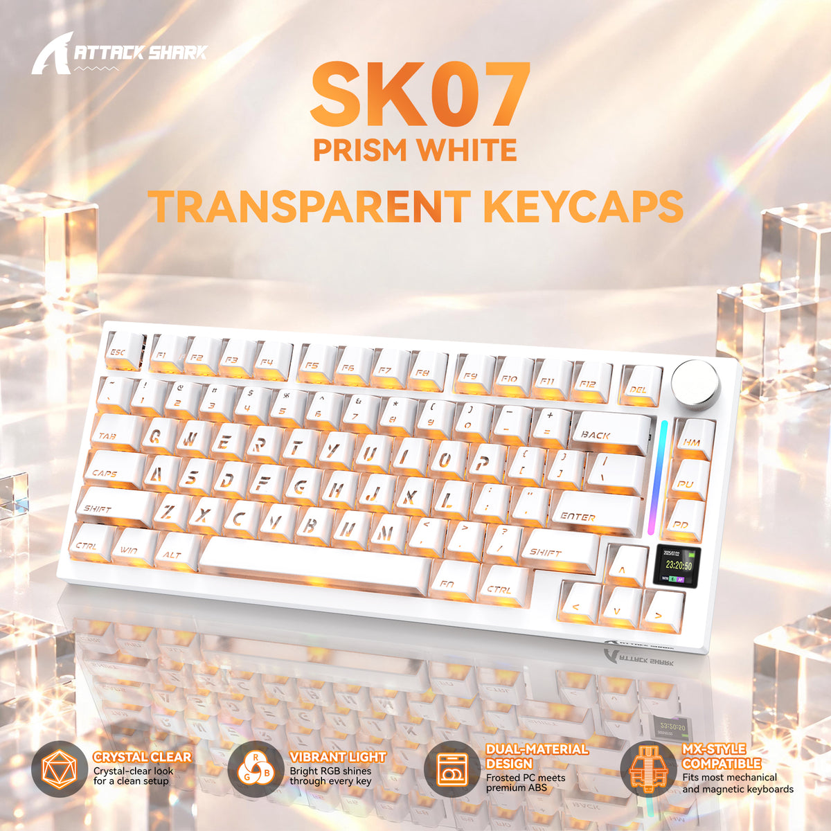 ATTACK SHARK SK07 131 Keys Prism Shine-Through Keycaps, ANSI, White