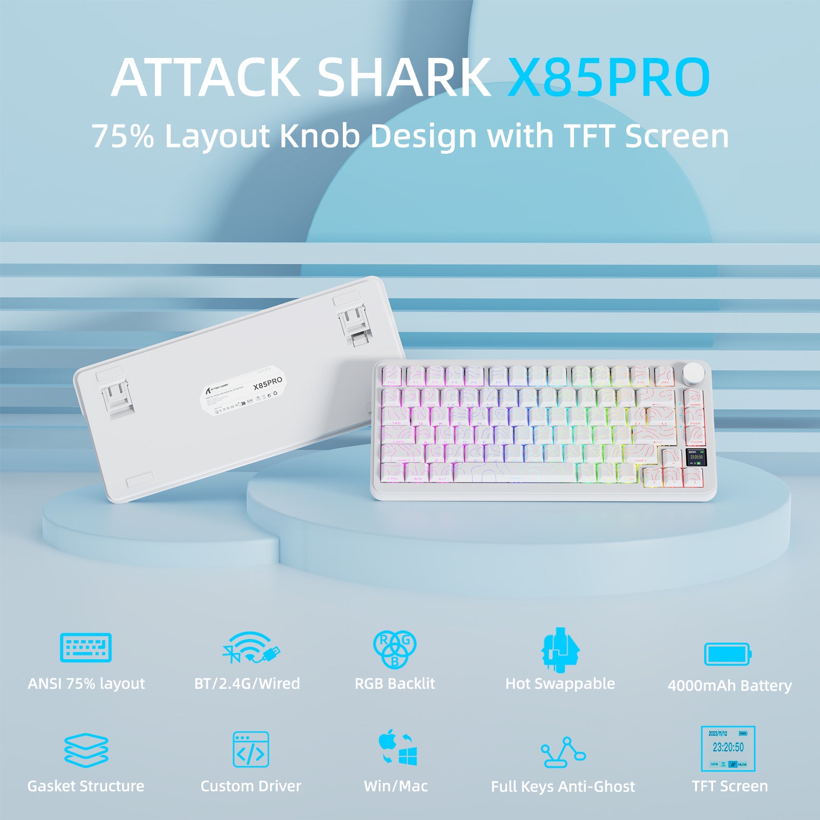 ATTACK SHARK X85PRO 3モード ガスケット メカニカル キーボード