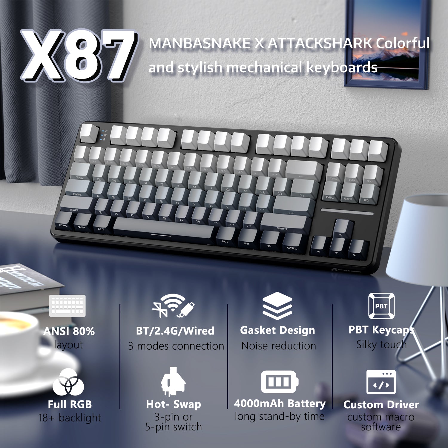 ATTACK SHARK X87 Tri-mode Gasket Mechanical Keyboard (DEAL)