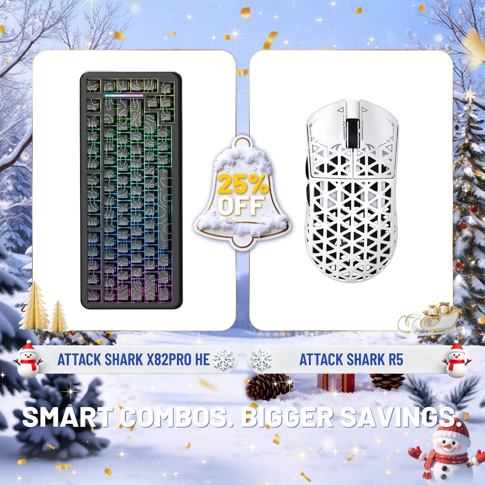 ATTACK SHARK X82PRO HE ラピッドトリガーキーボード + R5 カーボンファイバーワイヤレスゲーミングマウスバンドル