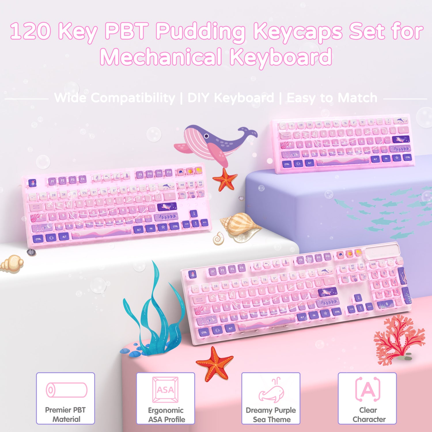 ATTACK SHARK 120 Keys PBT Dye-Sublimation Pudding Keycaps Set