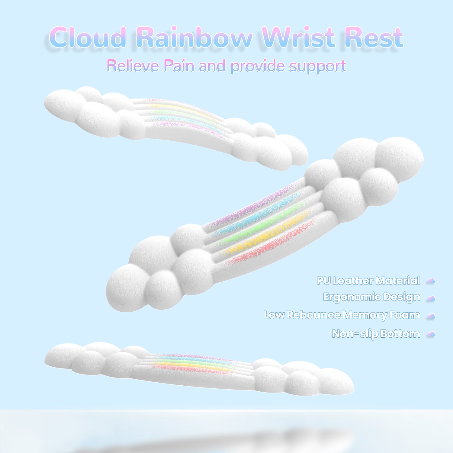 Colorful cloud wrist rest design with ergonomic features for comfort and support.