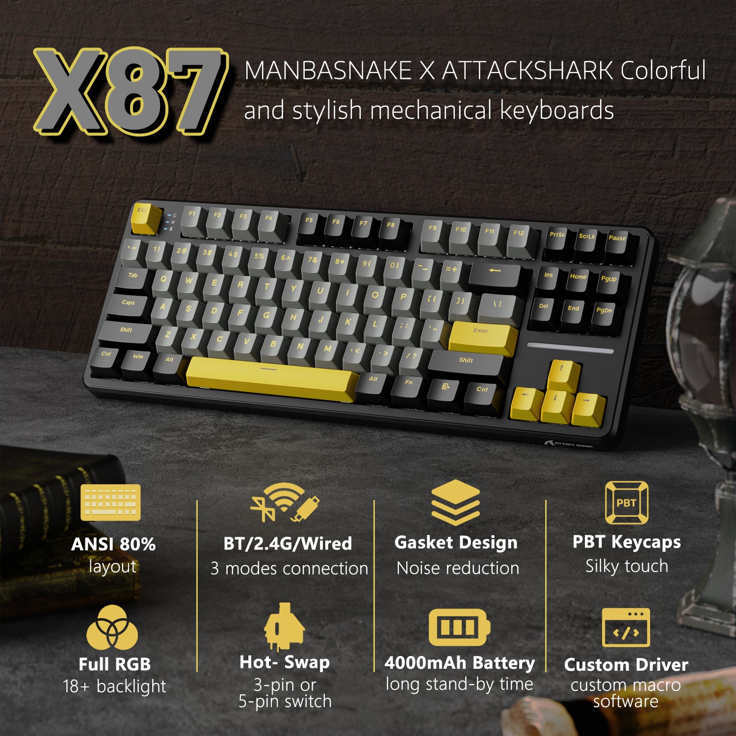 ATTACK SHARK X87 Tri-mode Gasket Mechanical Keyboard (DEAL)