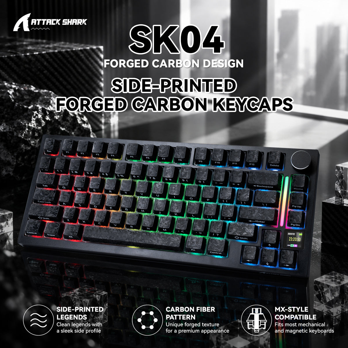 ATTACK SHARK SK04 119 Keys Forged Carbon Crystal Keycaps, ANSI/ISO