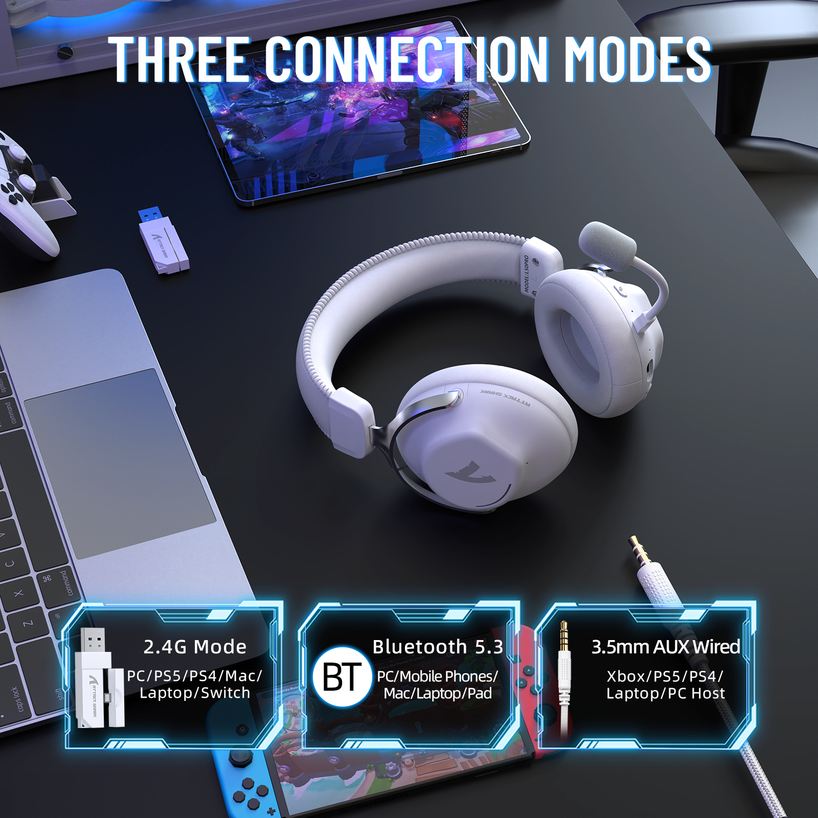 ATTACK SHARK L50PRO Tri-Mode Wireless Gaming Headset