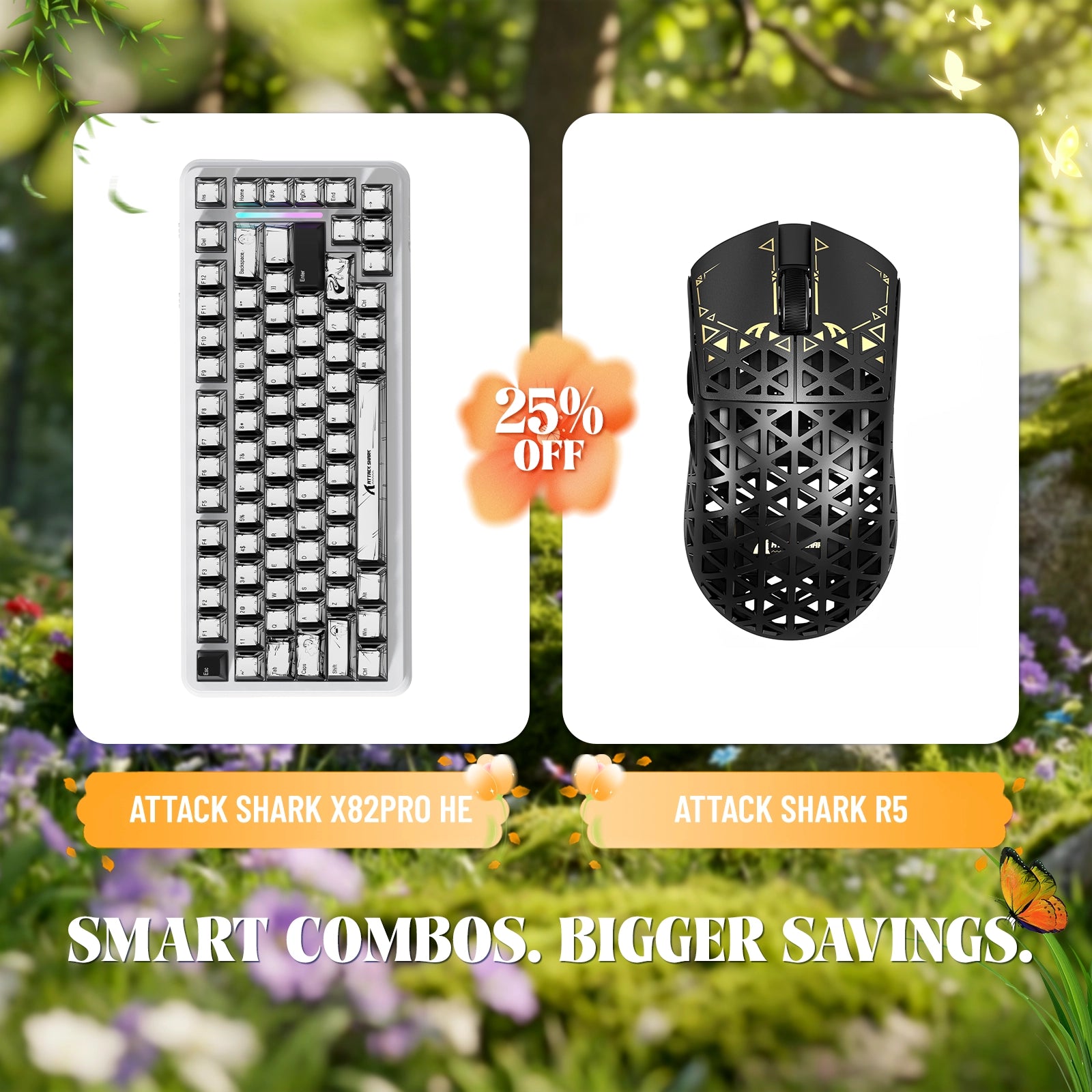 ATTACK SHARK X82PRO HE Rapid Trigger Keyboard + R5 Carbon Fiber Wireless Gaming Mouse Bundle