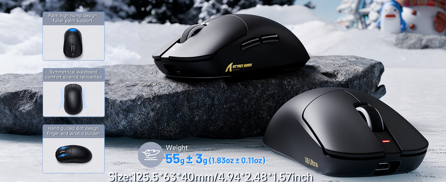 ATTACK SHARK X8 Ultra 8KHz Draadloze Gaming Muis met C06 Ultra Kabel