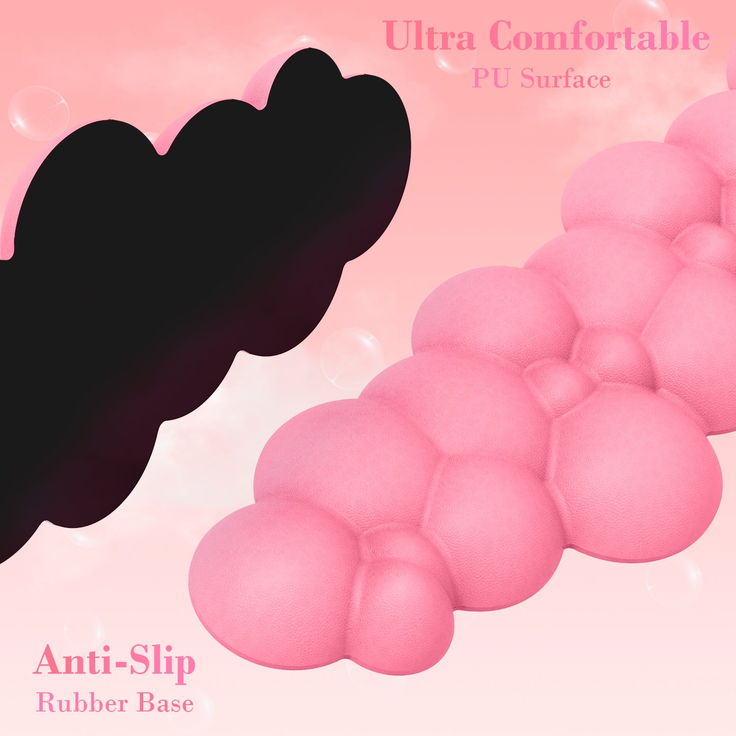 Pink cloud-shaped ergonomic wrist rest with anti-slip rubber base design.