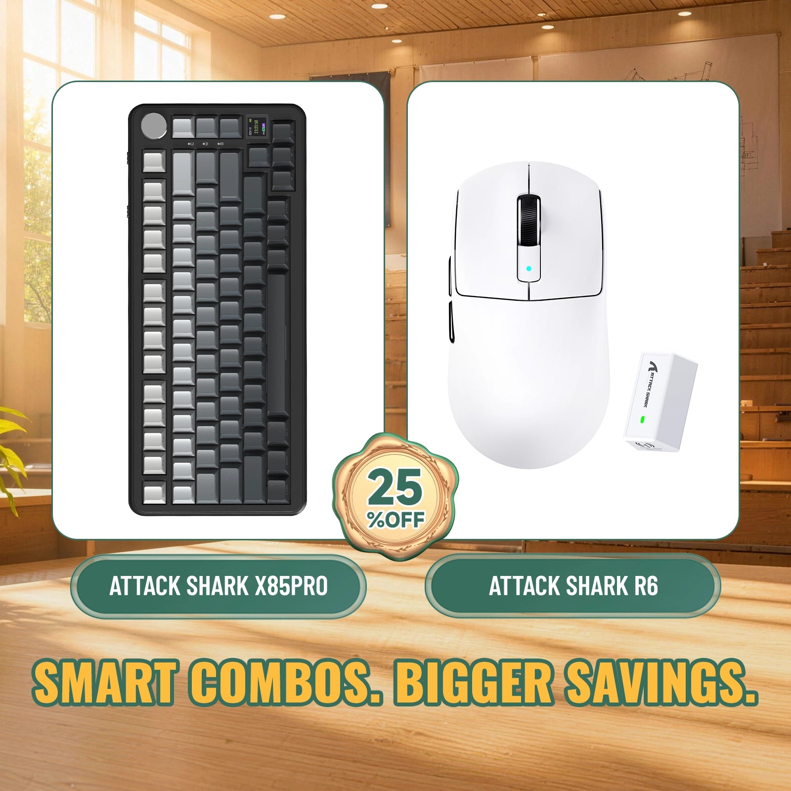 Paquete ATTACK SHARK X85PRO teclado mecánico tri-modo con junta + ratón para juegos inalámbrico R6