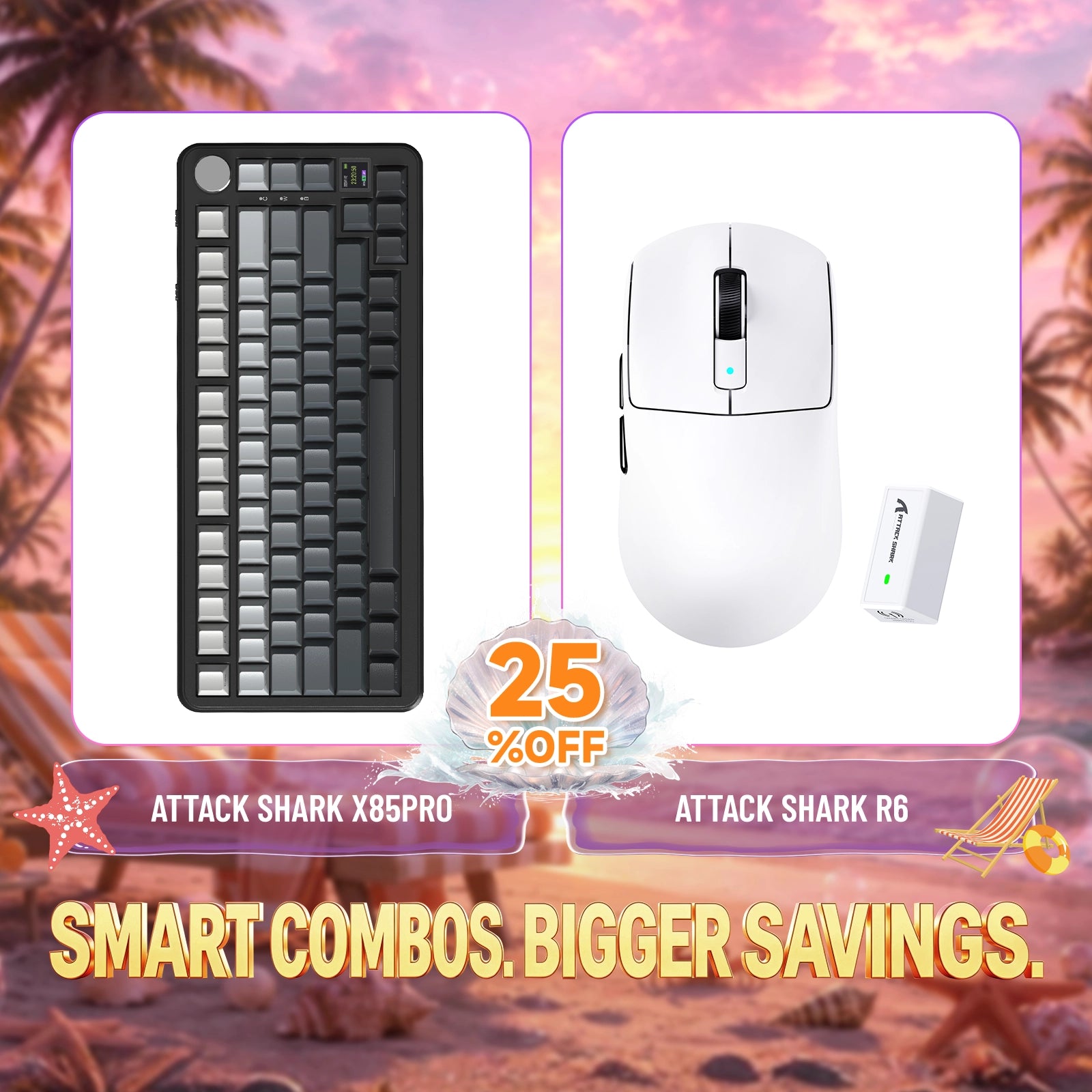 ATTACK SHARK X85PRO Tri-mode Mechaniczna klawiatura z uszczelką + zestaw bezprzewodowej myszy do gier R6
