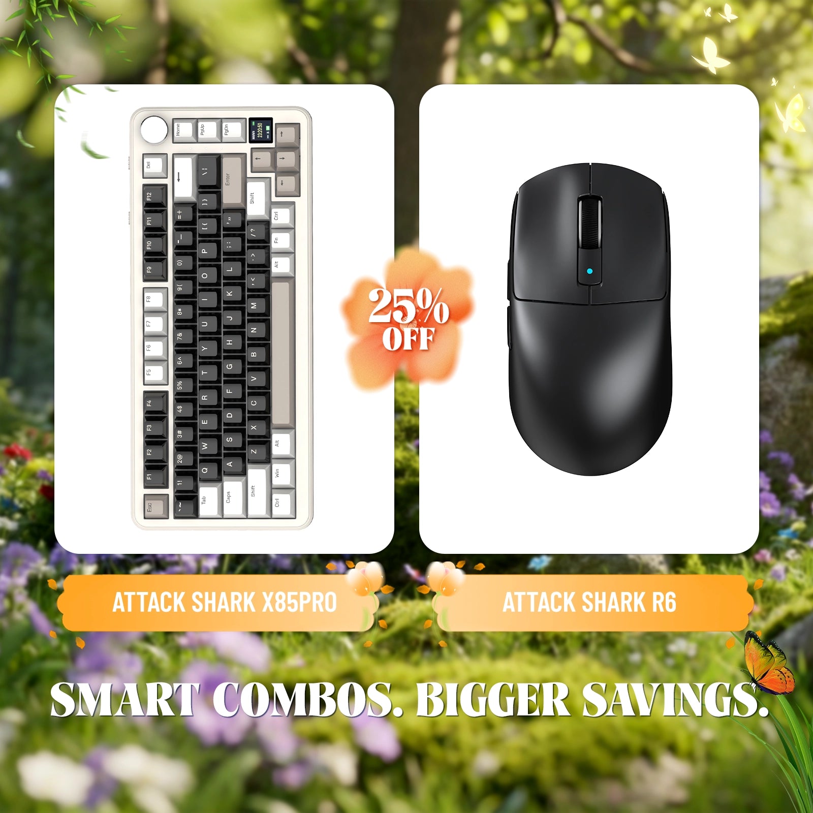 ATTACK SHARK X85PRO Tri-Mode Gasket Mechanische Tastatur + R6 Kabellose Gaming-Maus im Bundle