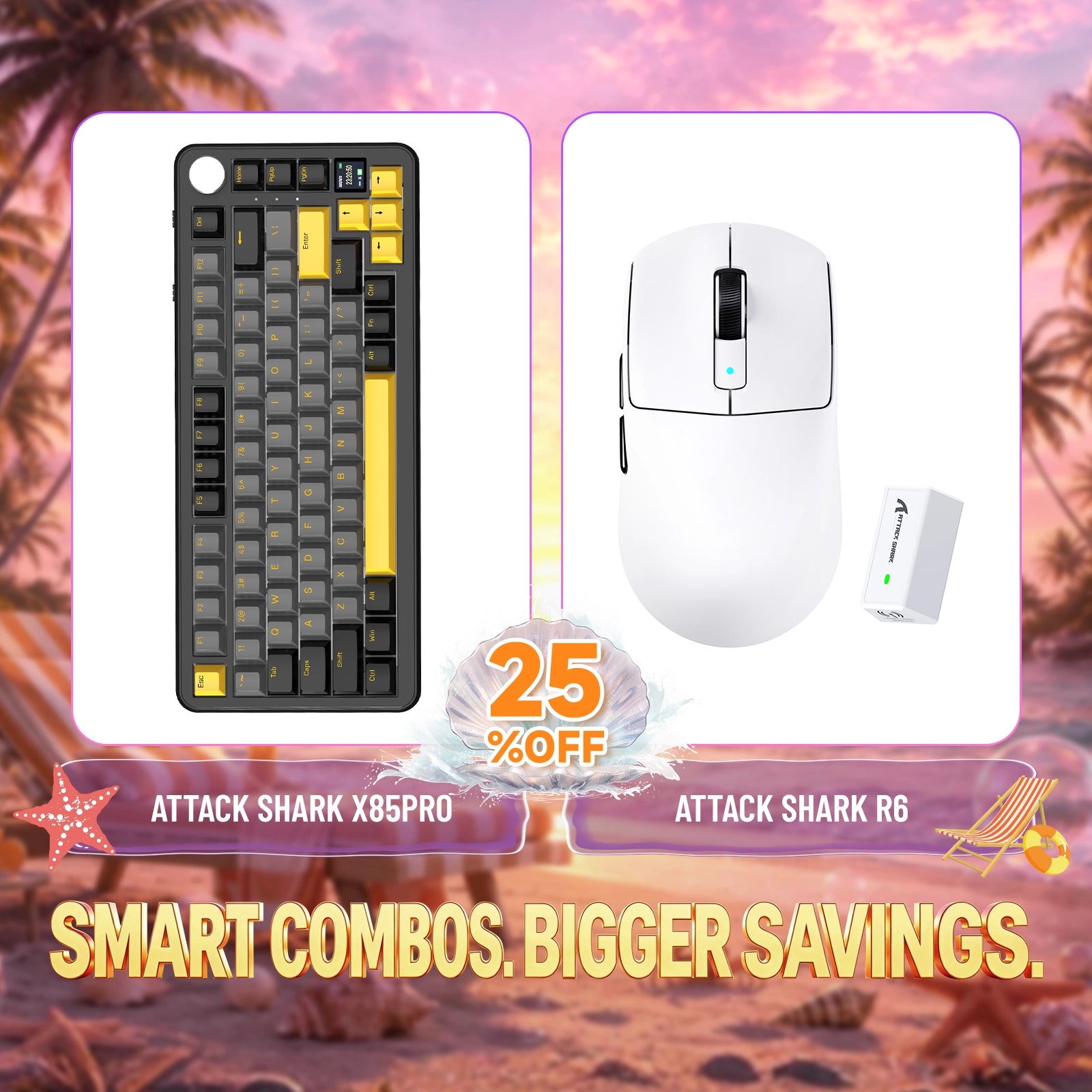 ATTACK SHARK X85PRO Tri-mode Mechaniczna klawiatura z uszczelką + zestaw bezprzewodowej myszy do gier R6