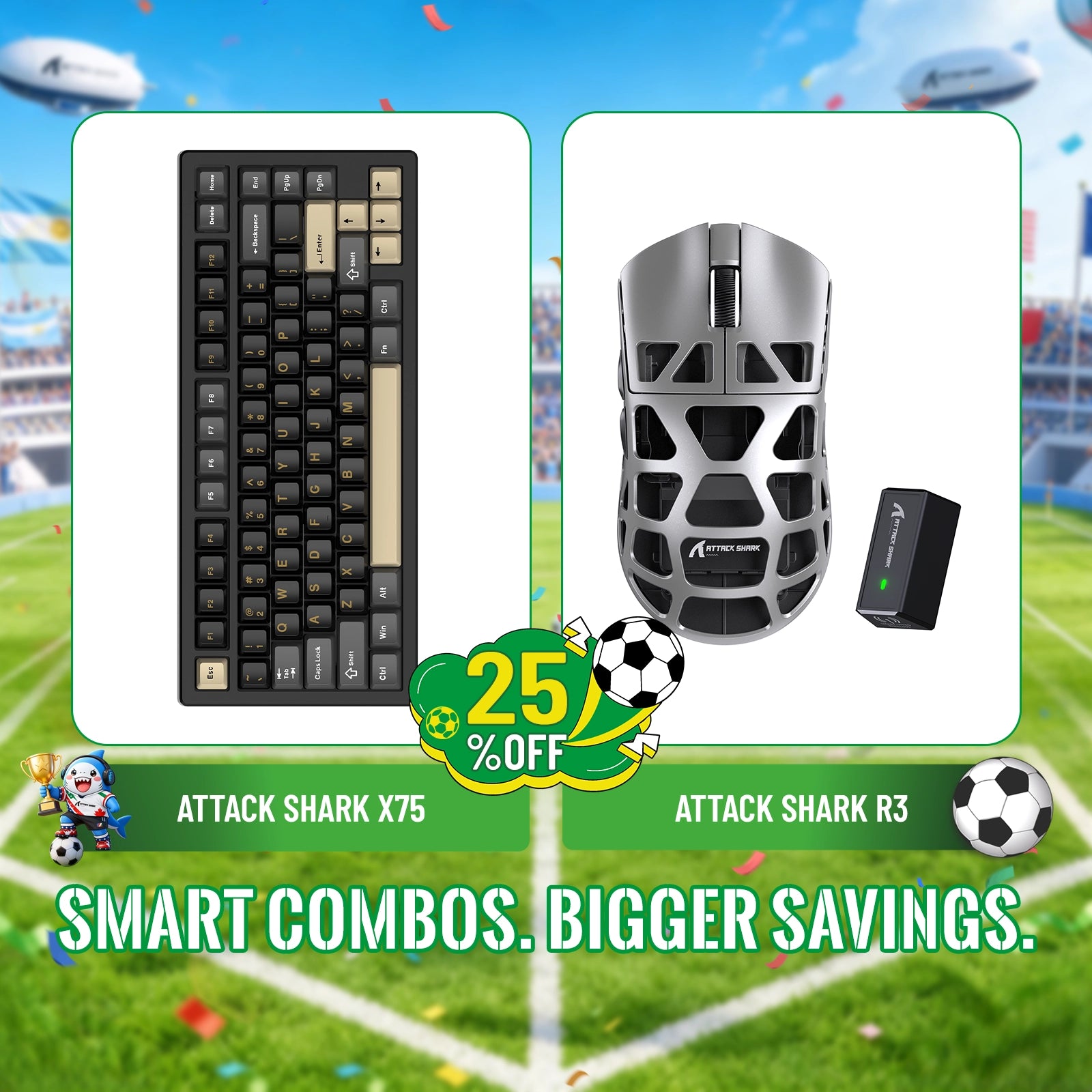 Kit ATTACK SHARK X75 Teclado de Alumínio Completo + Mouse Gamer de Liga de Magnésio R3