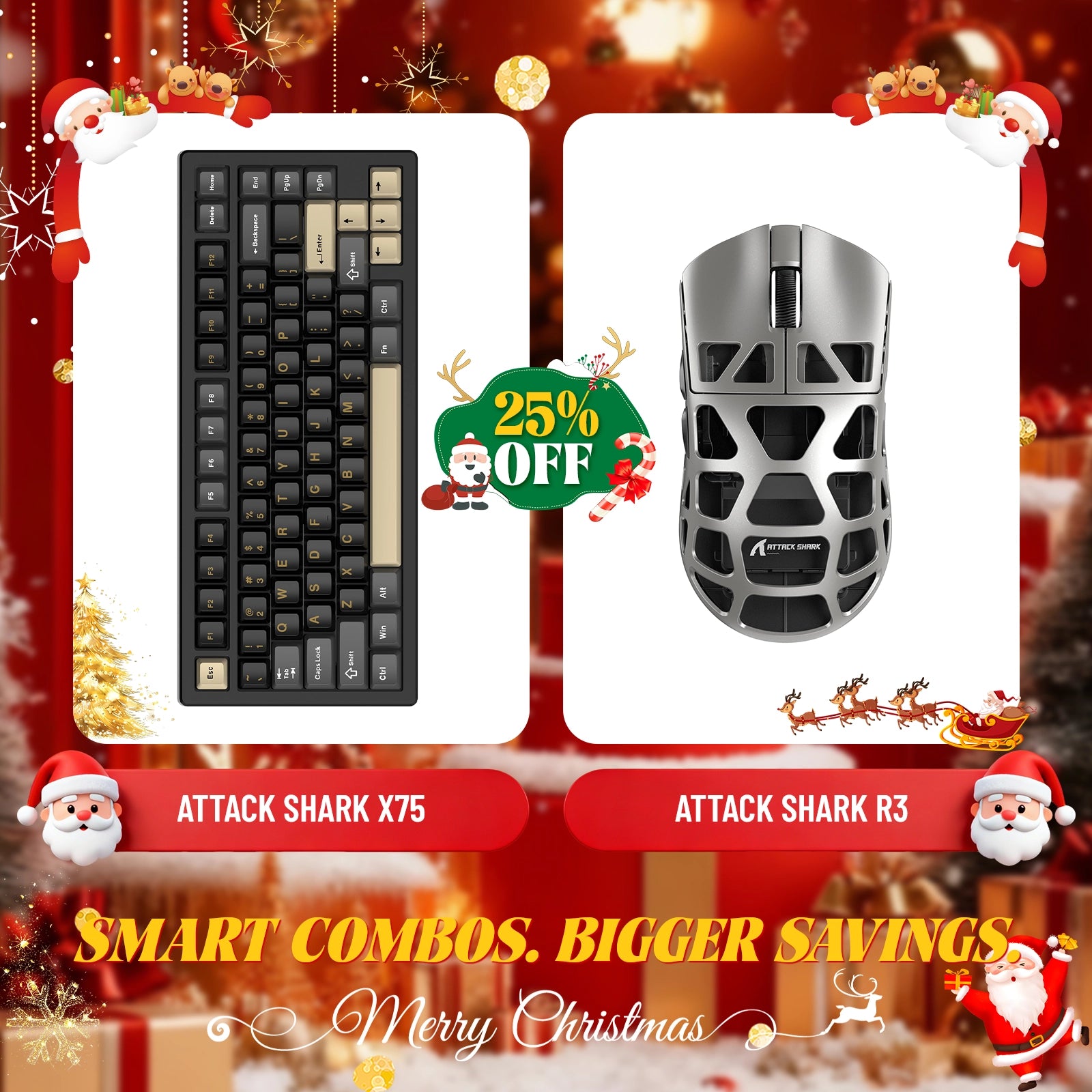ATTACK SHARK X75 Full Aluminum Keyboard + R3 Magnesium Alloy Gaming Mouse Bundle