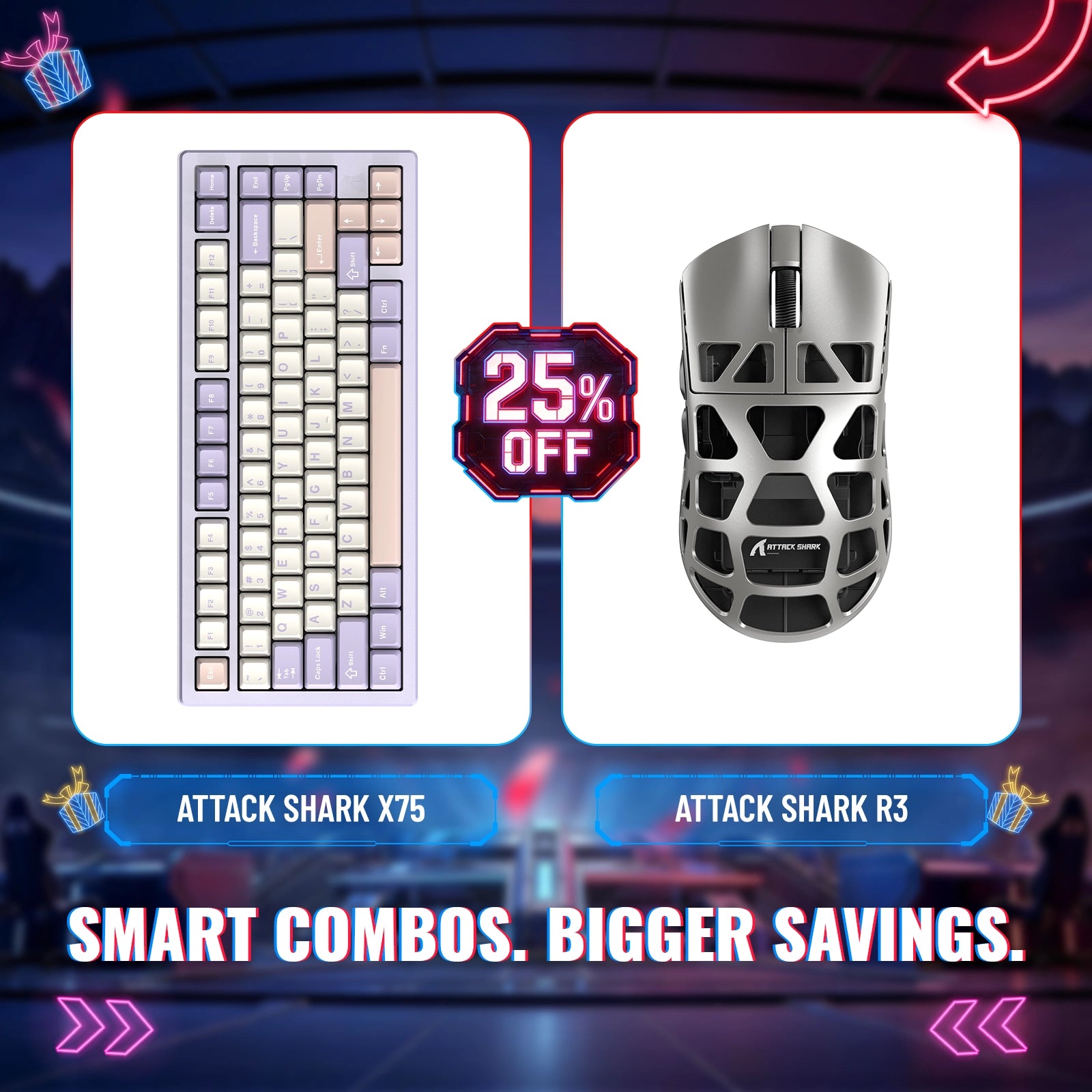 ATTACK SHARK X75 Pełna Aluminiowa Klawiatura + Mysz Gamingowa z Stopu Magnezu R3 Zestaw