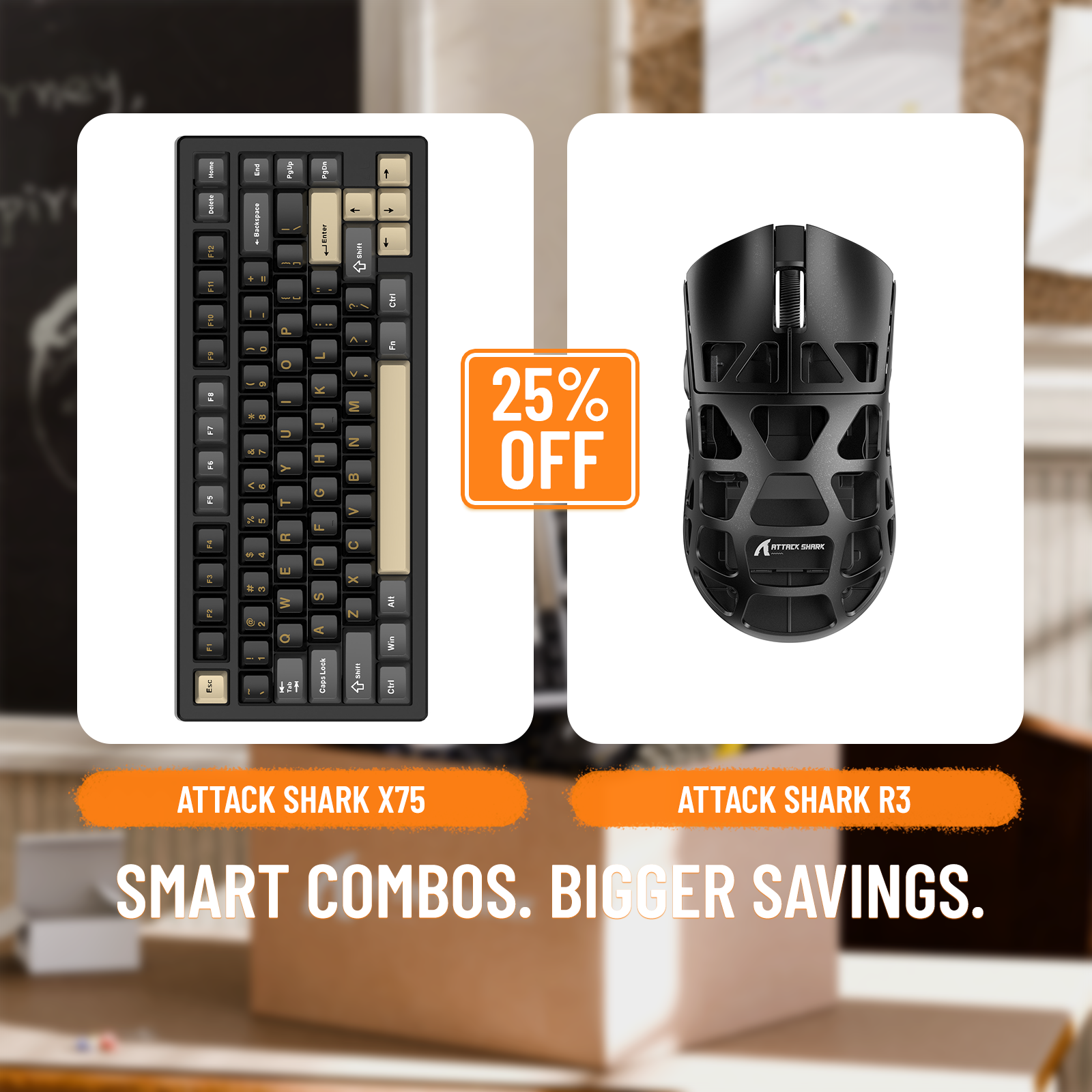 Pack clavier ATTACK SHARK X75 entièrement en aluminium + souris de jeu en alliage de magnésium R3