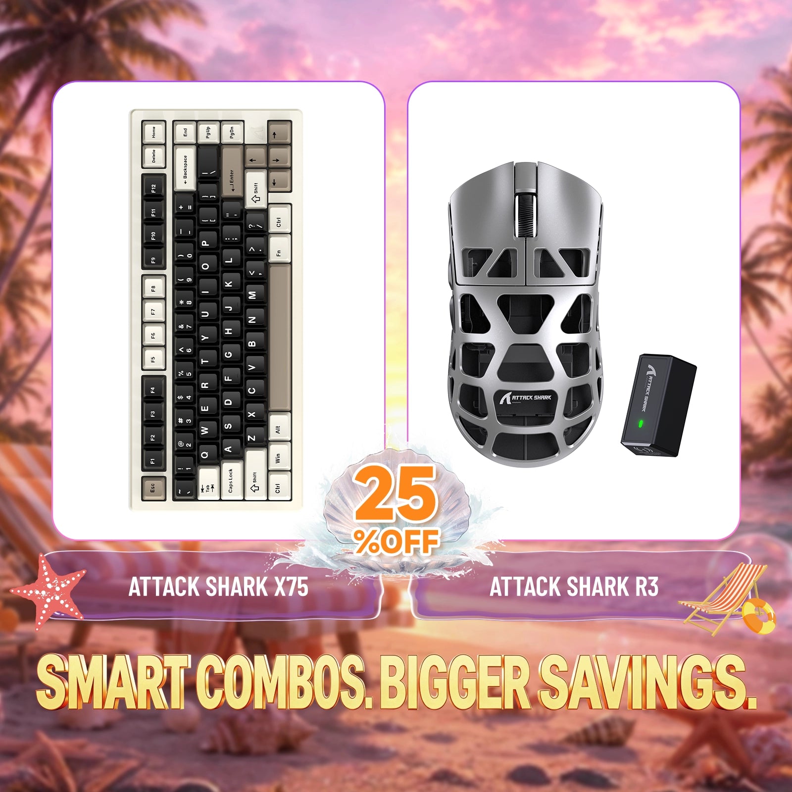 ATTACK SHARK X75 Pełna aluminiowa klawiatura + zestaw myszy do gier z stopu magnezu R3