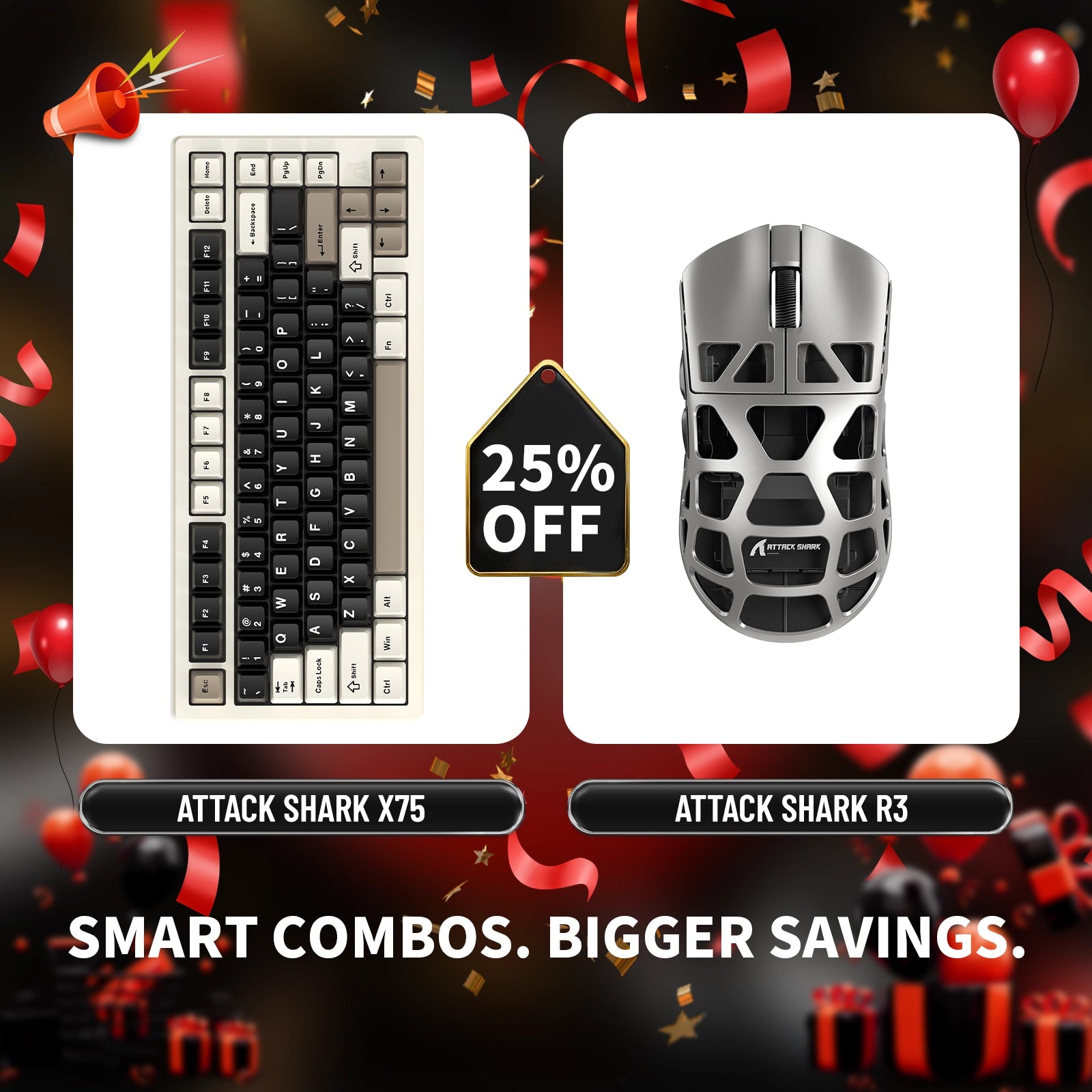 ATTACK SHARK X75 Full Aluminum Keyboard + R3 Magnesium Alloy Gaming Mouse Bundle