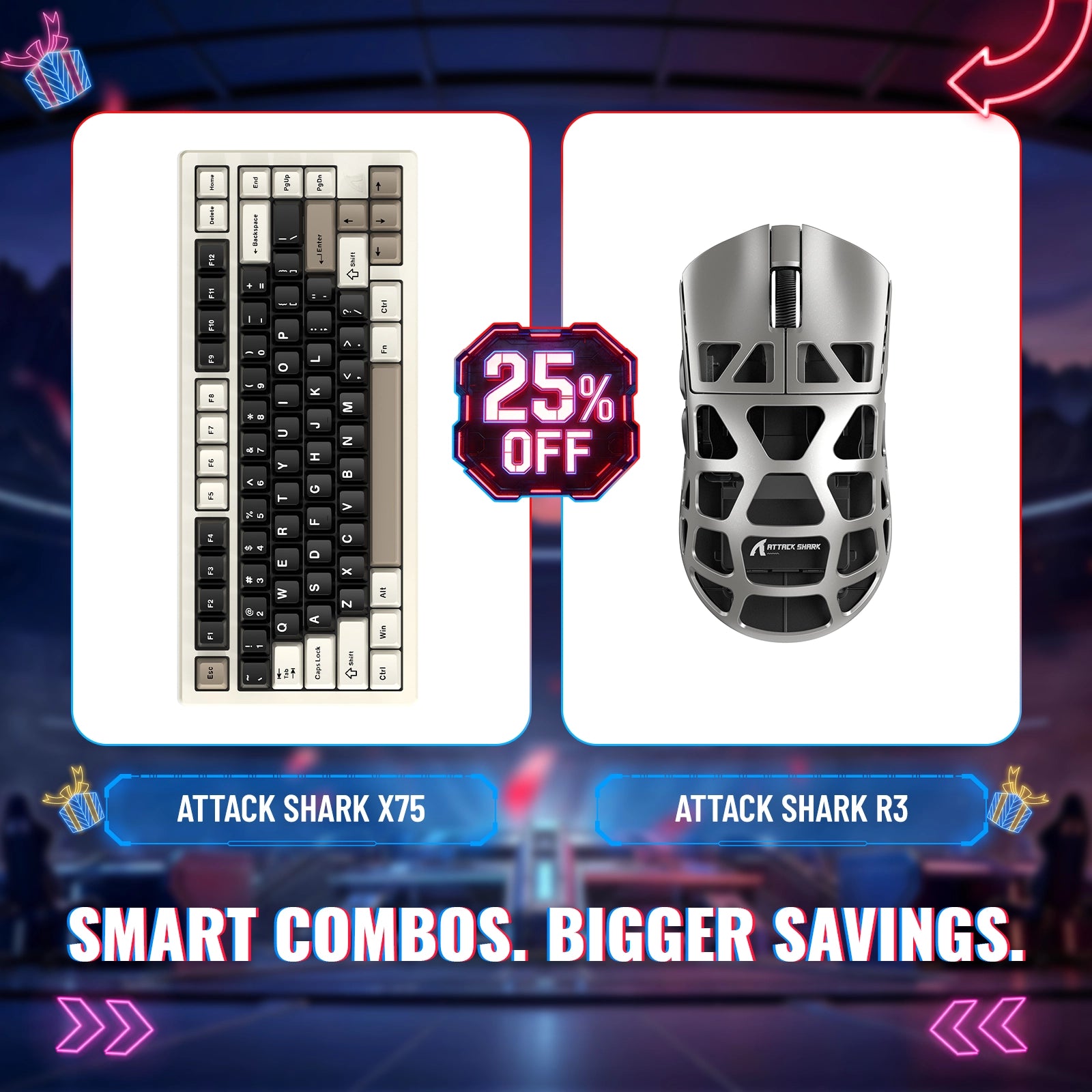 ATTACK SHARK X75 Pełna Aluminiowa Klawiatura + Mysz Gamingowa z Stopu Magnezu R3 Zestaw