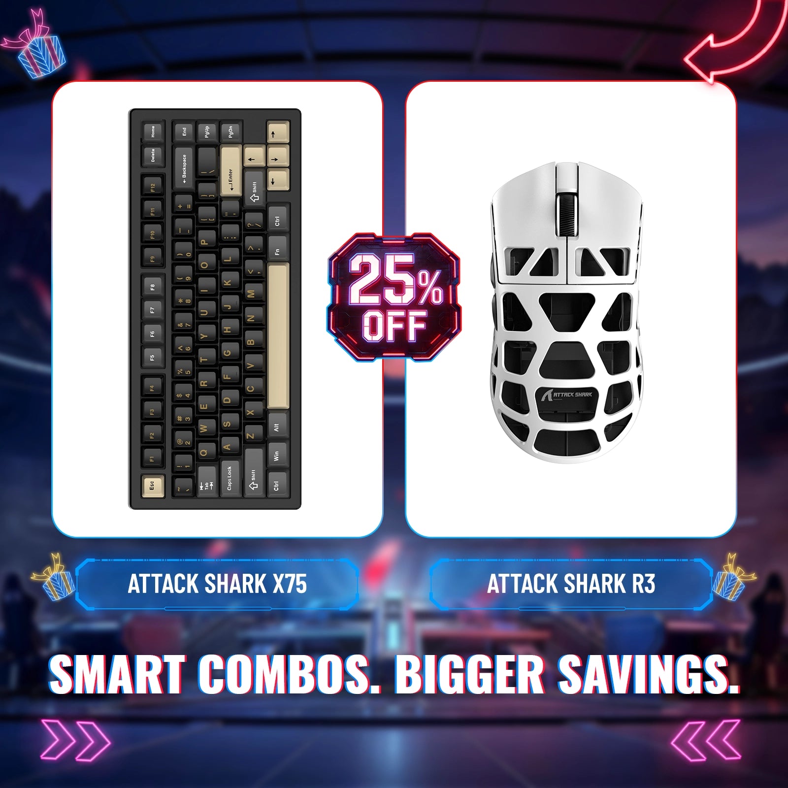 ATTACK SHARK X75 Pełna Aluminiowa Klawiatura + Mysz Gamingowa z Stopu Magnezu R3 Zestaw