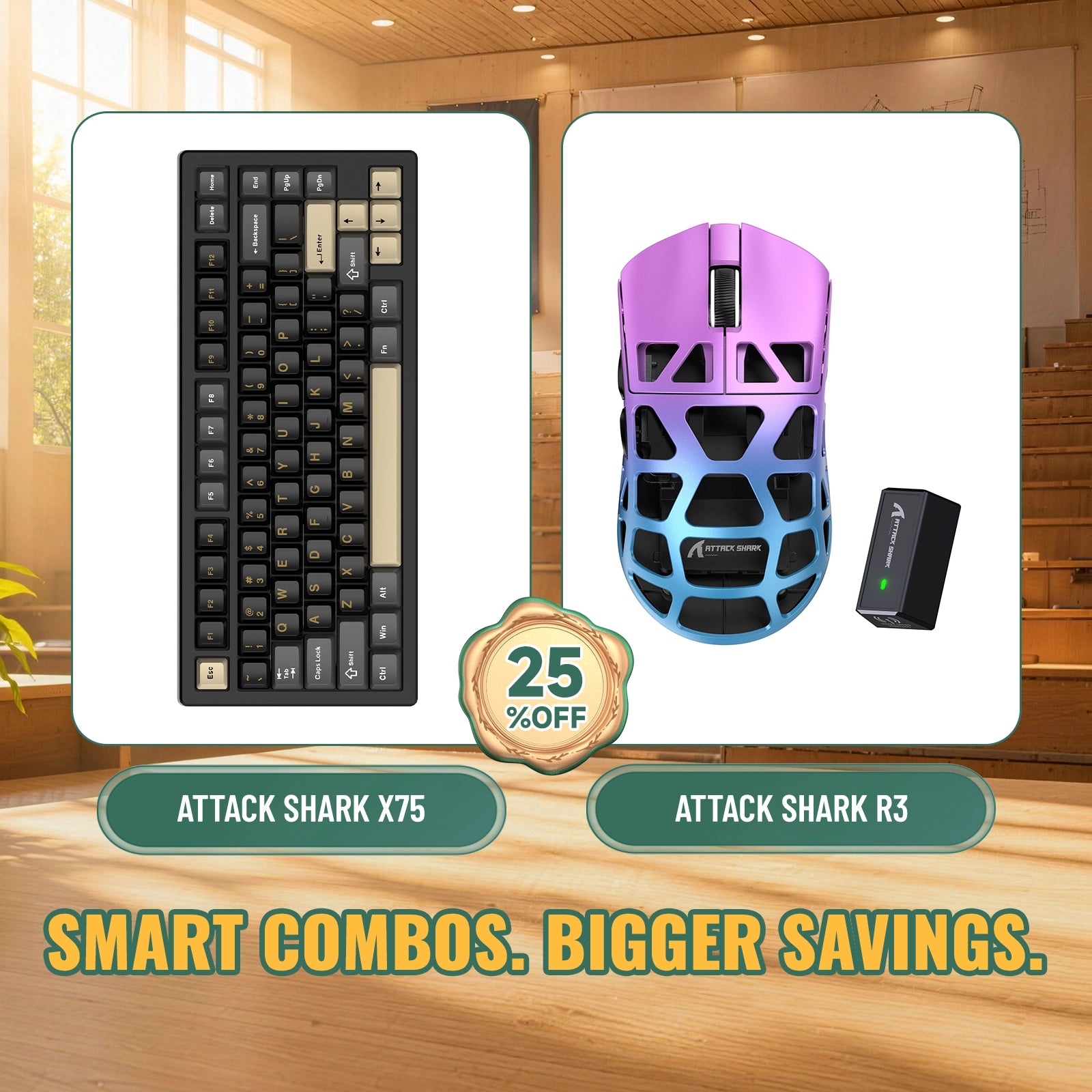 Paquete ATTACK SHARK X75 teclado de aluminio completo + ratón para juegos de aleación de magnesio R3