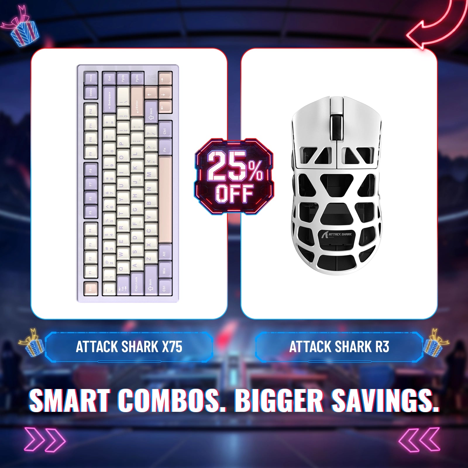 ATTACK SHARK X75 Pełna Aluminiowa Klawiatura + Mysz Gamingowa z Stopu Magnezu R3 Zestaw
