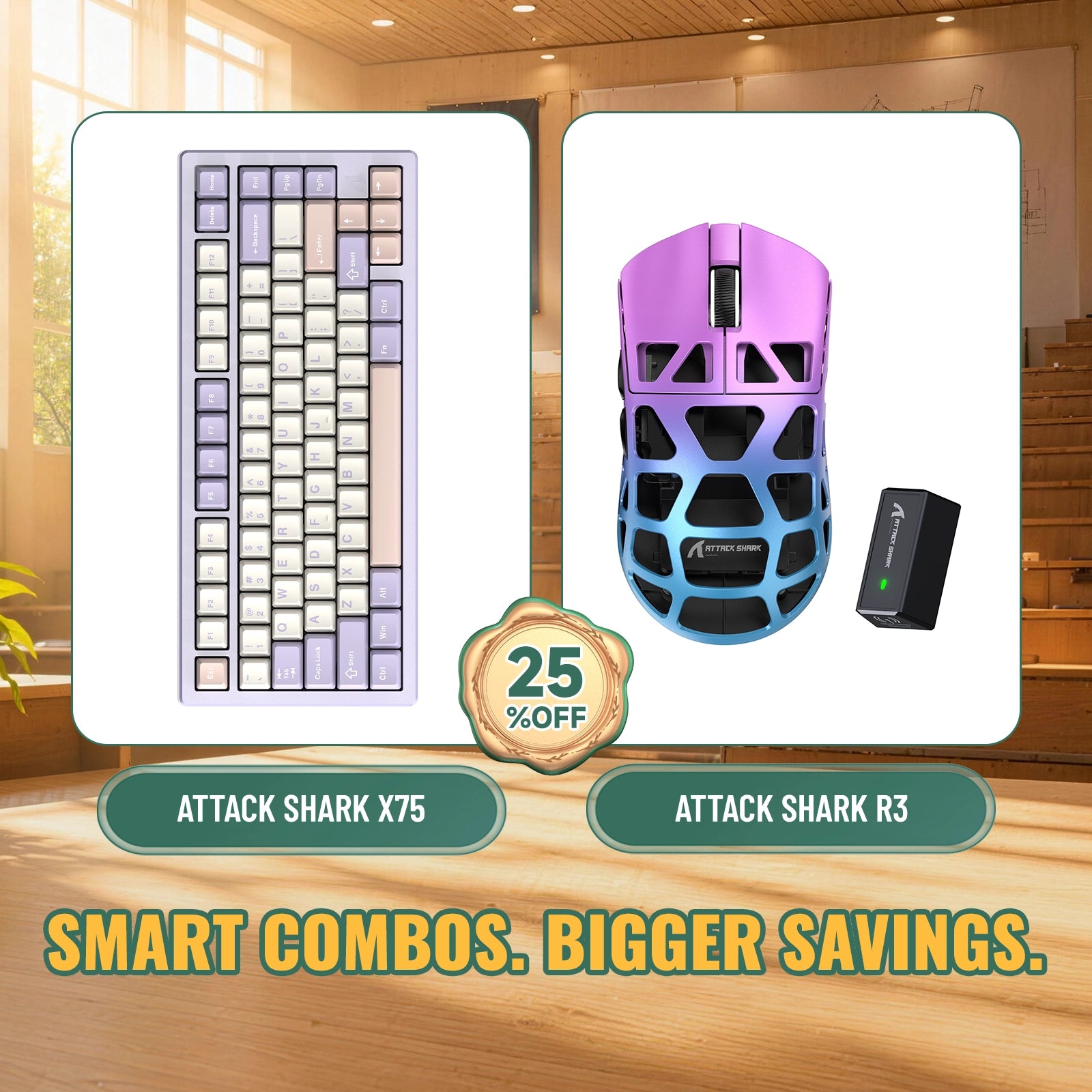 Paquete ATTACK SHARK X75 teclado de aluminio completo + ratón para juegos de aleación de magnesio R3