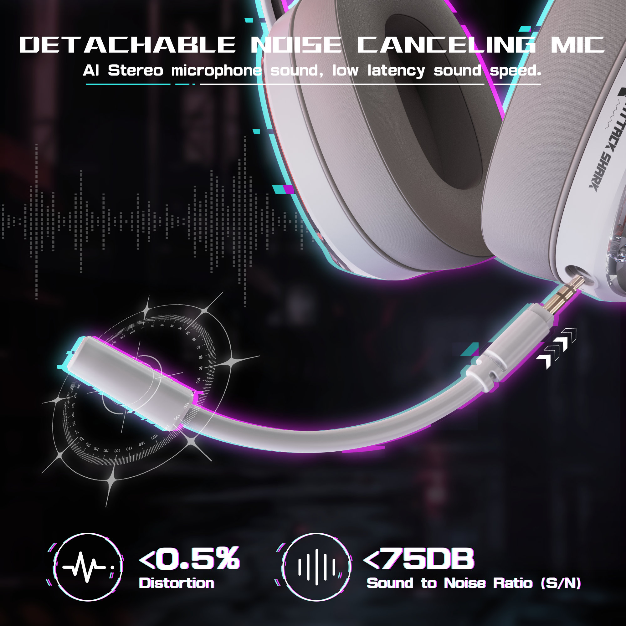 Attack Shark L60 headset detachable noise-canceling mic with low latency audio specs.