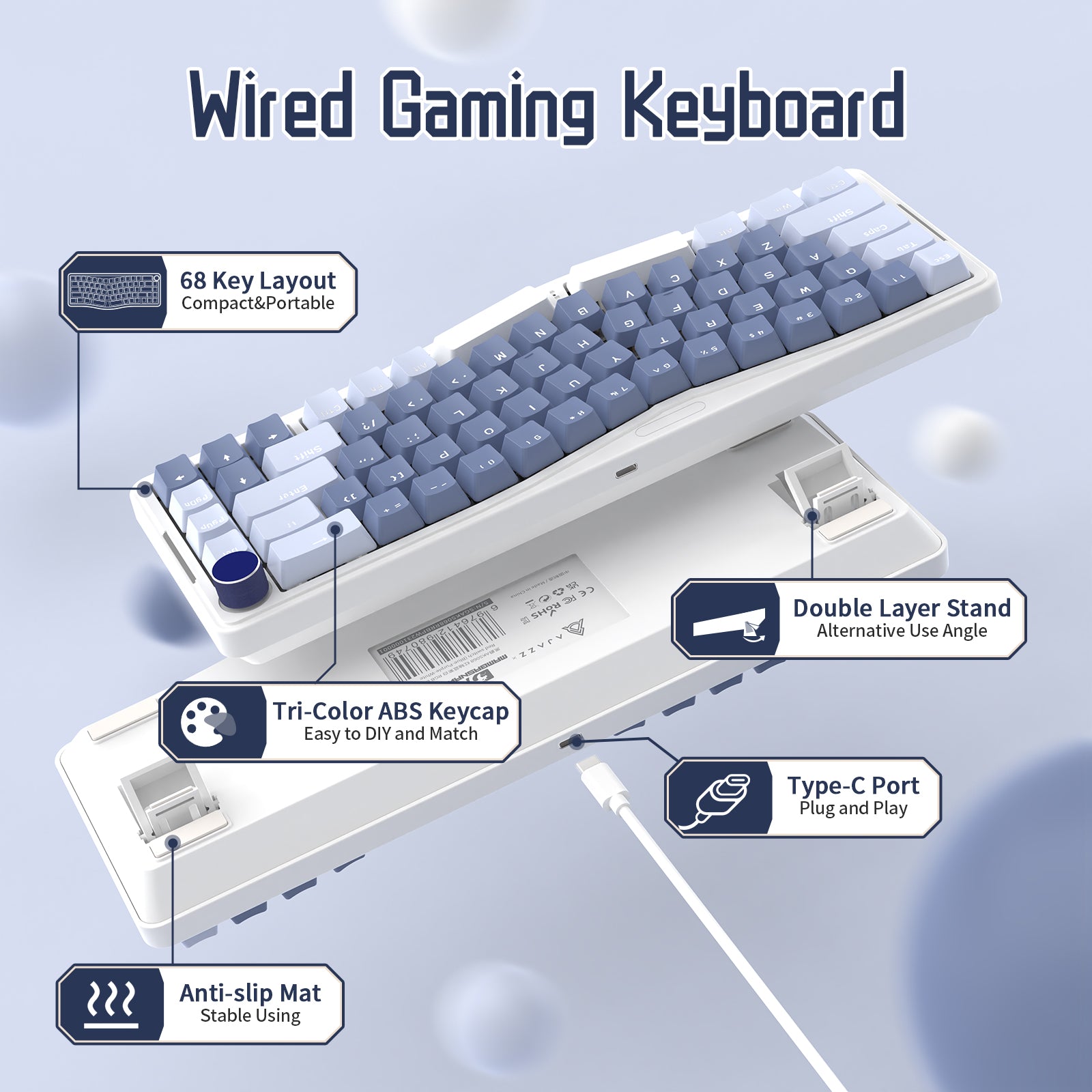 AKS068 Alice Mechanical Keyboard with 68 key layout, Tri-Color ABS keycap, and Type-C port.