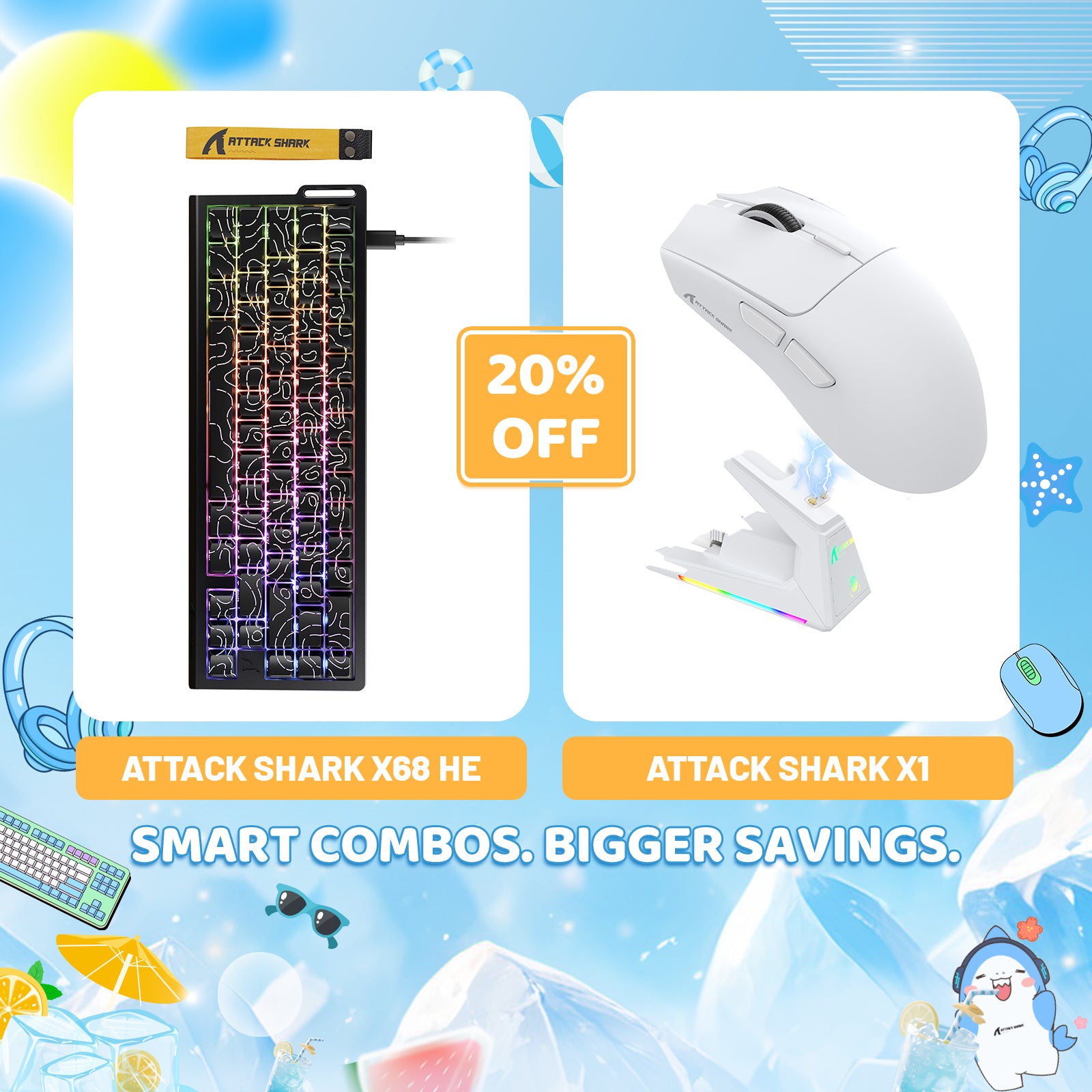 ATTACK SHARK X68HE Rapid Trigger Keyboard + X1 Wireless Gaming Mouse Bundle
