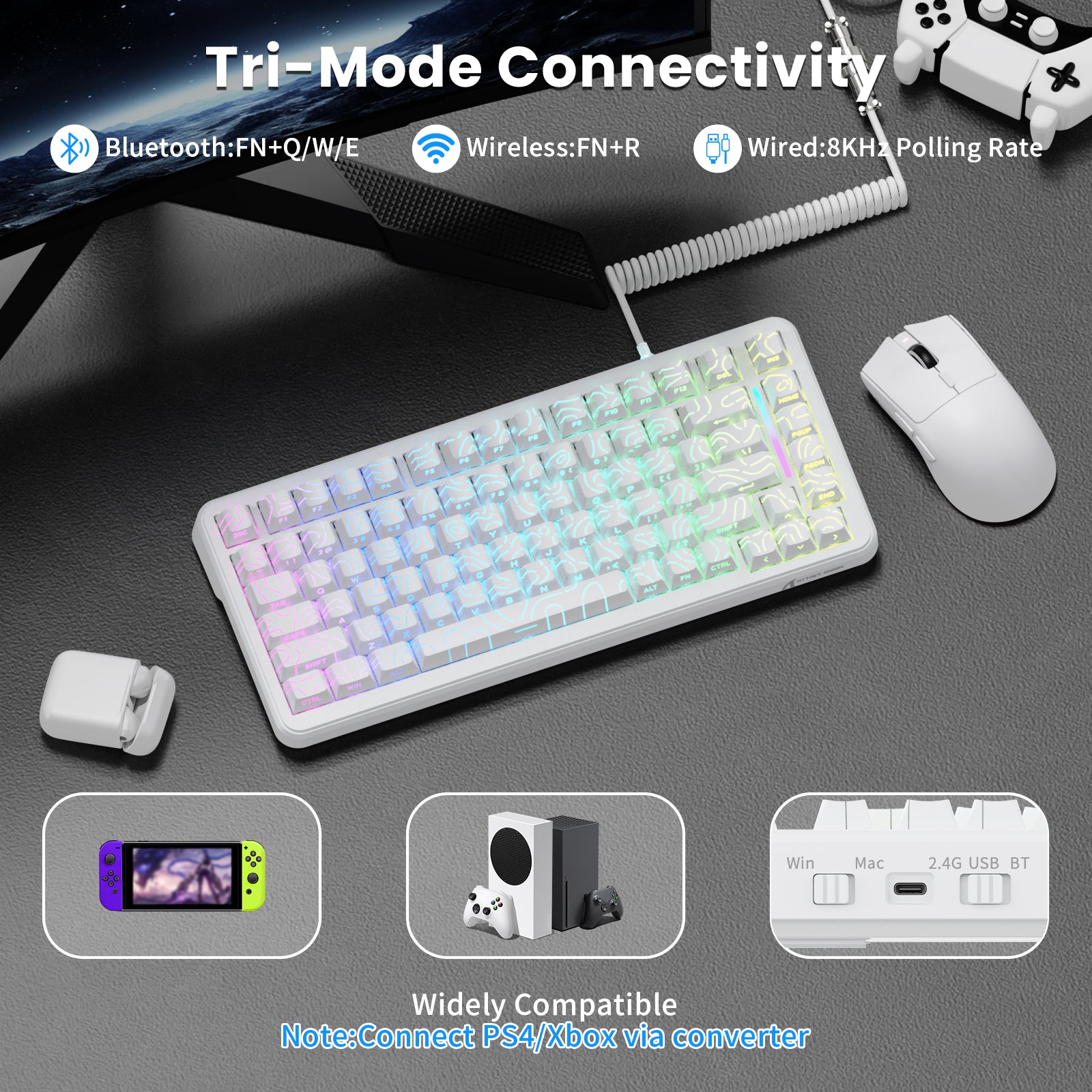 Clavier magnétique ATTACK SHARK X82PRO HE avec câble spiralé C01Ultra RGB