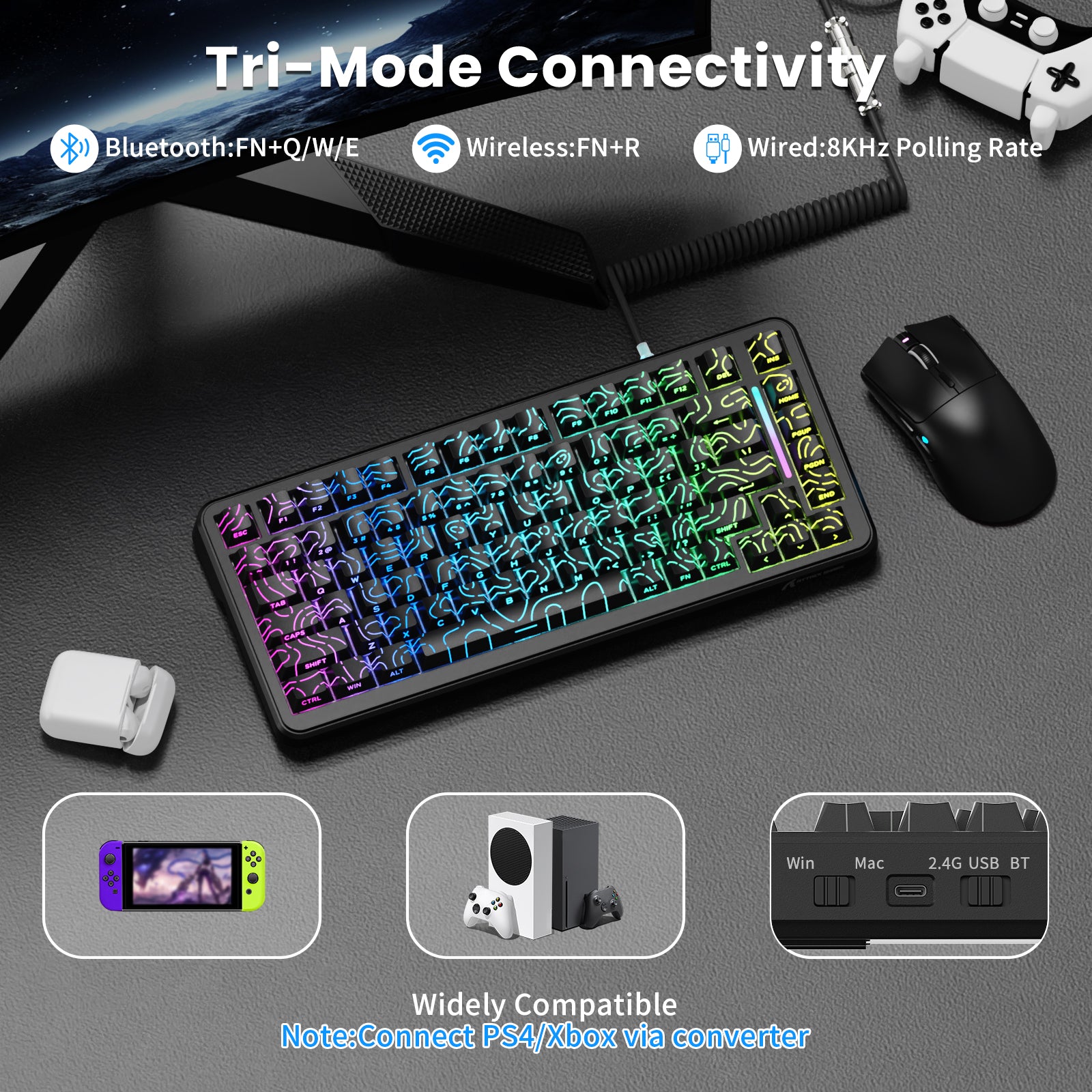 Clavier magnétique ATTACK SHARK X82PRO HE avec câble spiralé C01Ultra RGB